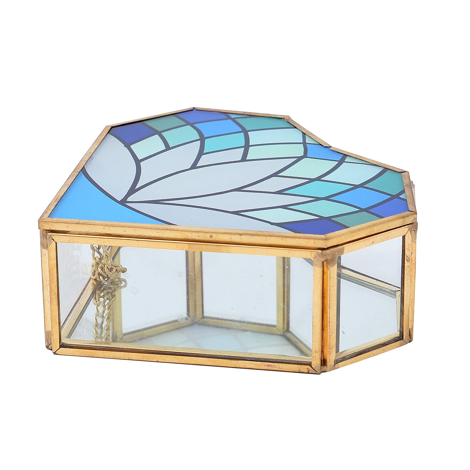 Heart Shaped Lotus Pattern Jewellery Box (Size 12x12x5 Cm) - Grey - Blue