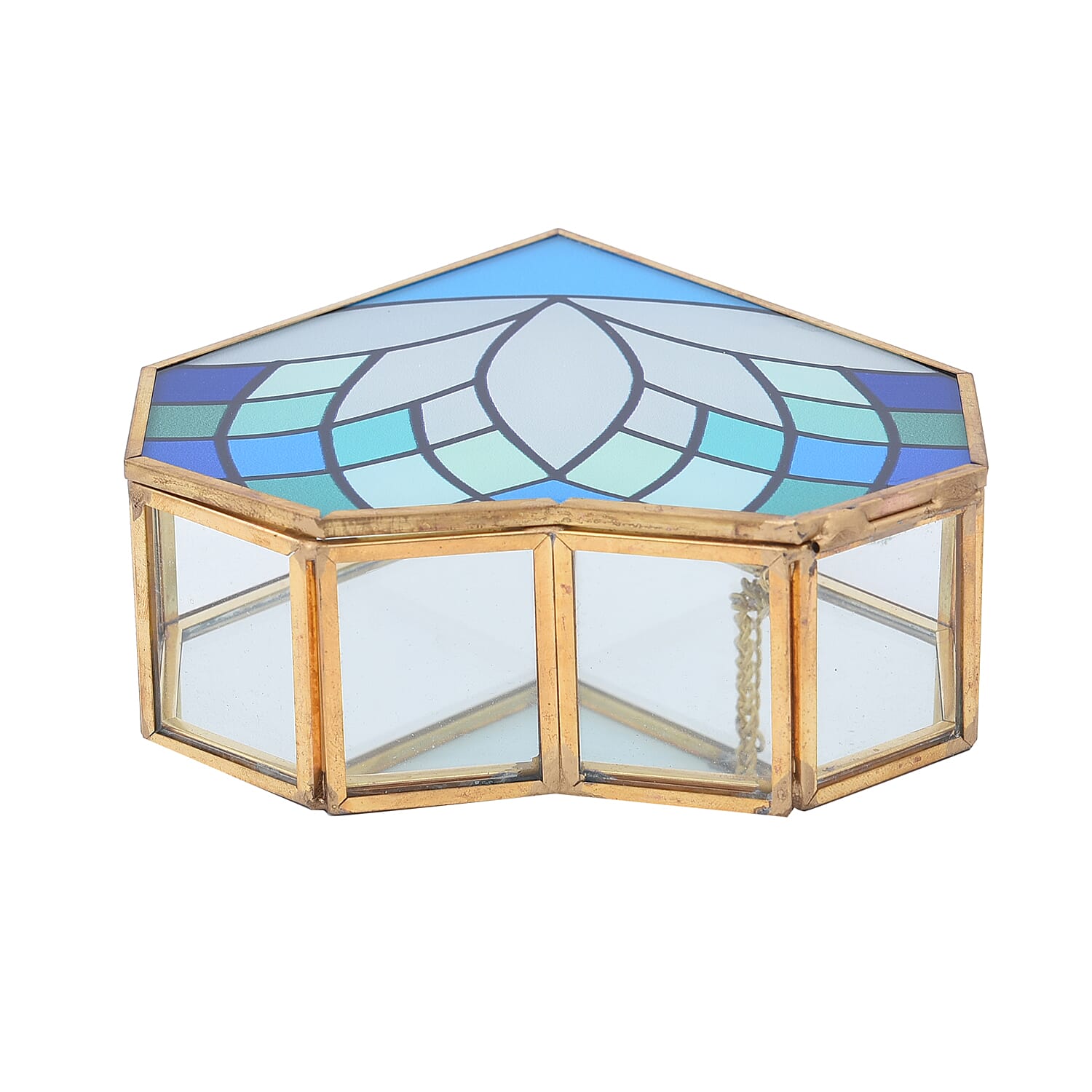 Heart Shaped Lotus Pattern Jewellery Box (Size 12x12x5 Cm) - Grey - Blue