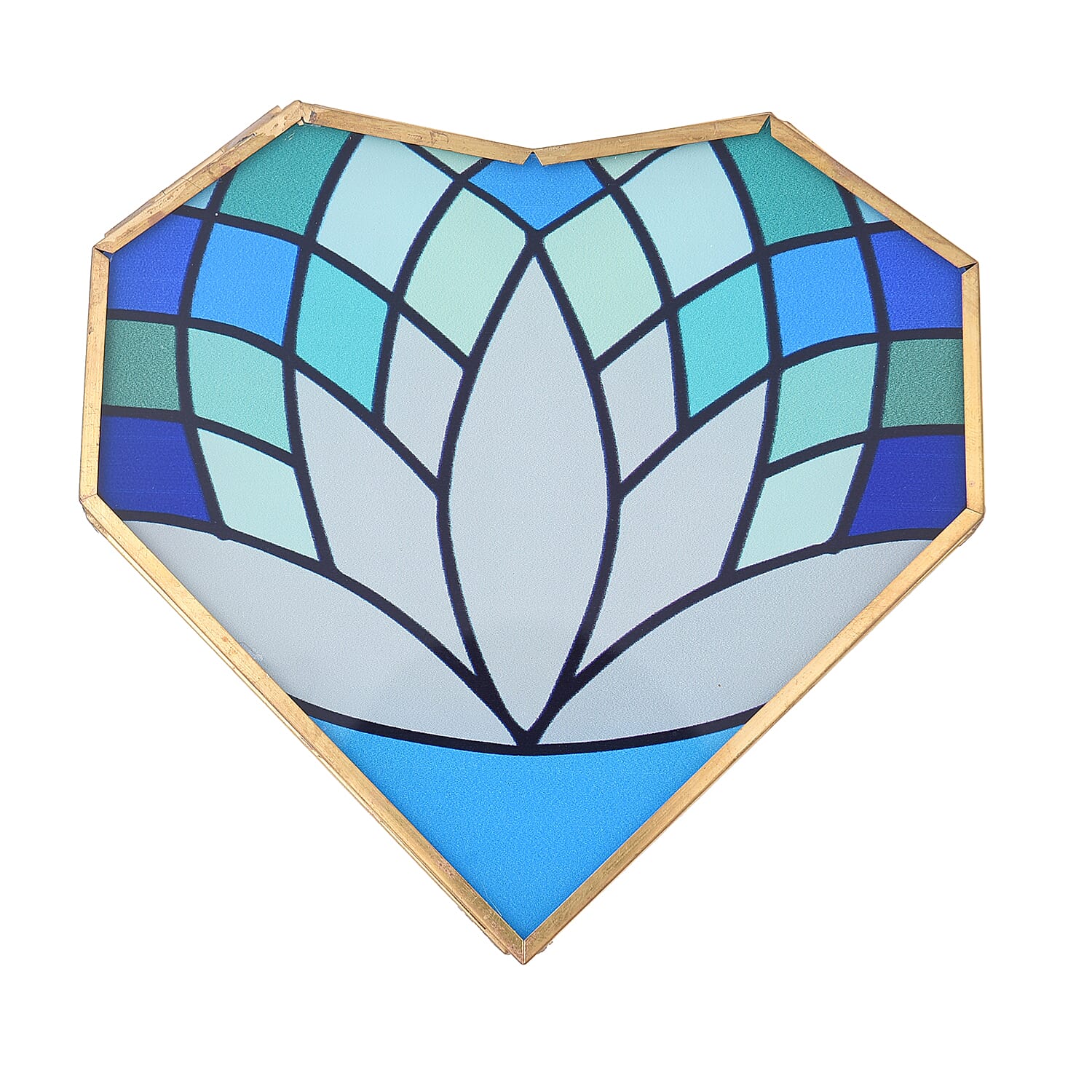 Heart Shaped Lotus Pattern Jewellery Box (Size 12x12x5 Cm) - Grey - Blue