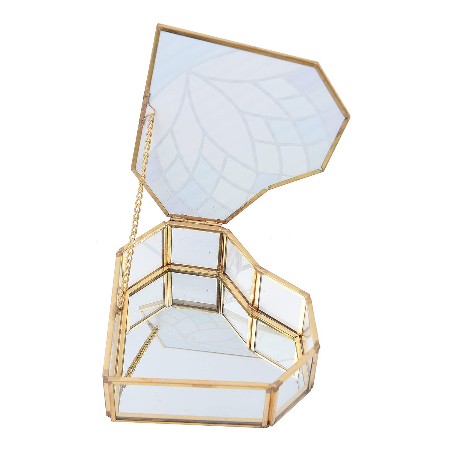 Heart Shaped Lotus Pattern Jewellery Box (Size 12x12x5 Cm) - Grey - Blue