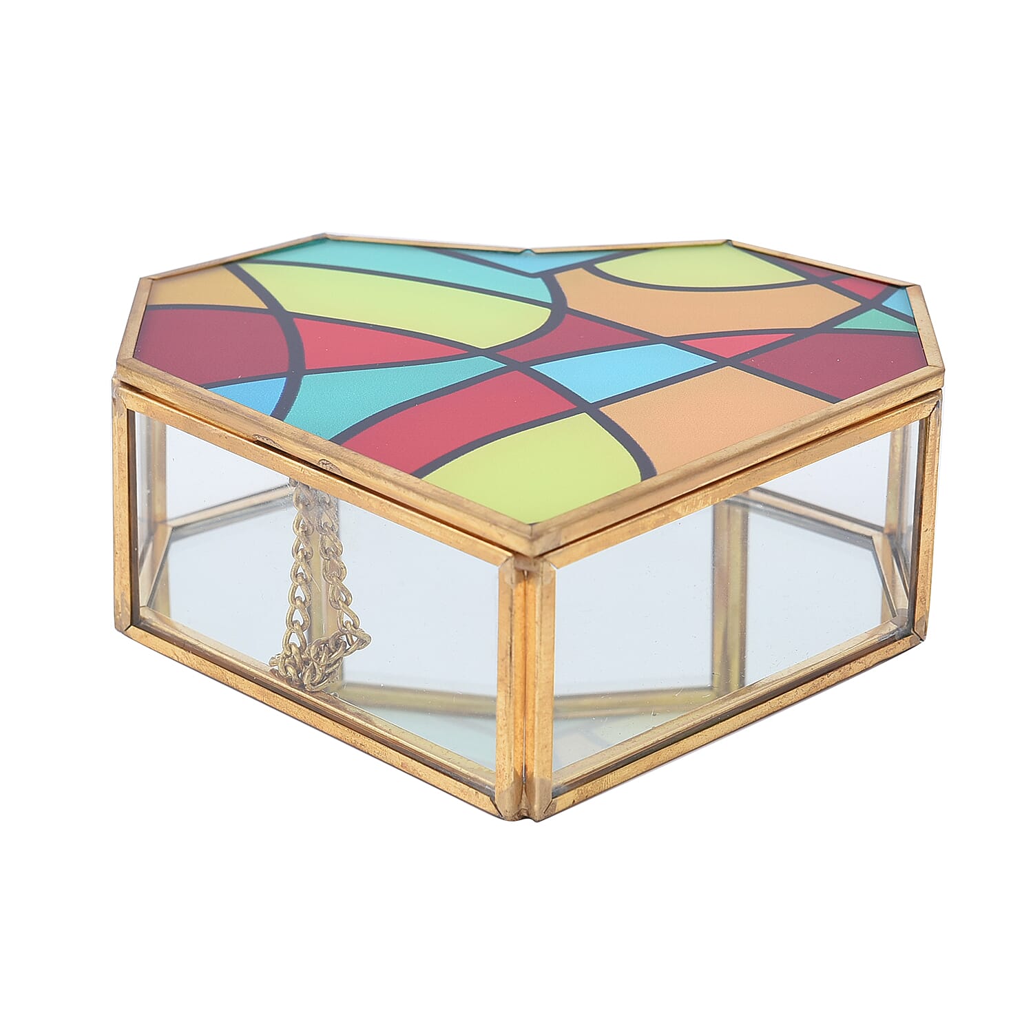 Heart Shaped Geometric Pattern Jewellery Box (Size 12x12x5 Cm) - Yellow, Red - Blue