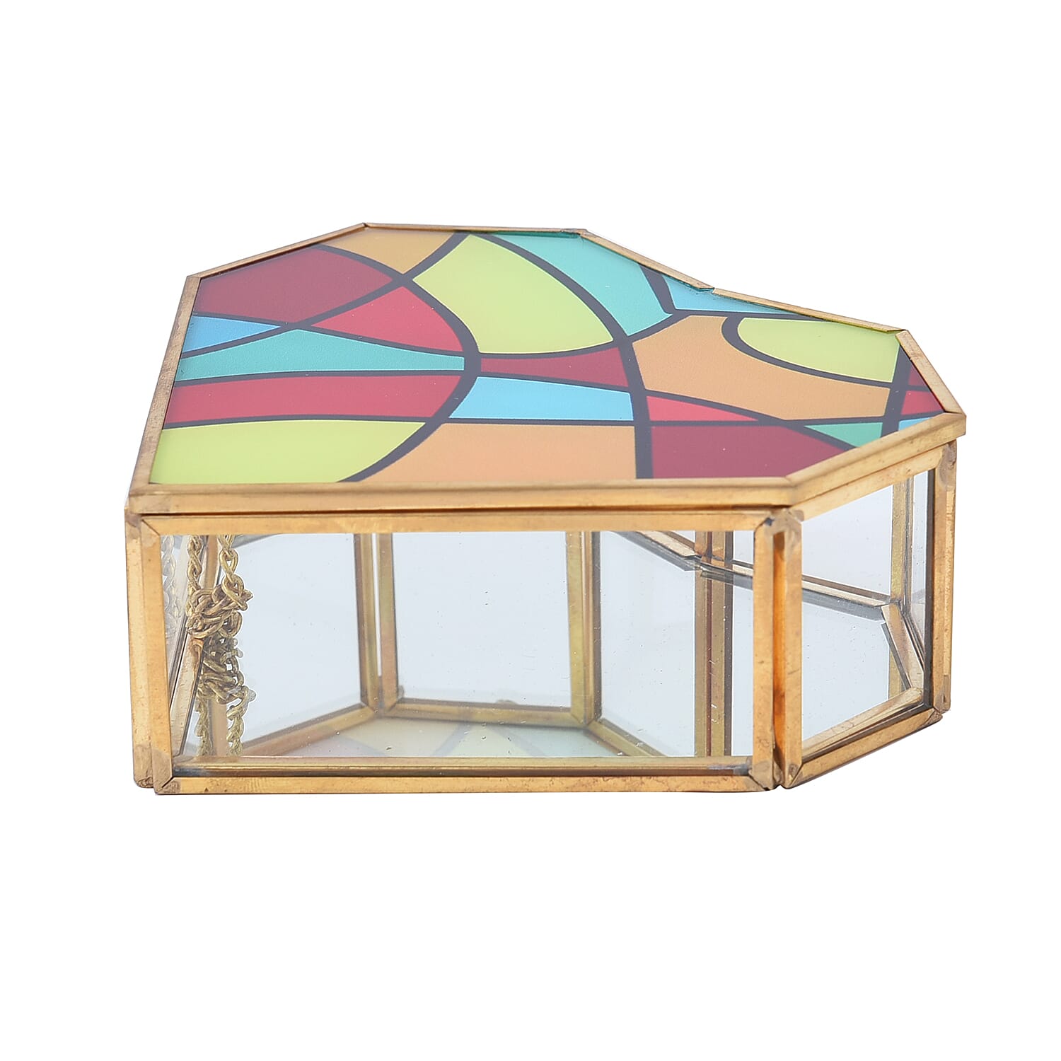 Heart Shaped Geometric Pattern Jewellery Box (Size 12x12x5 Cm) - Yellow, Red - Blue