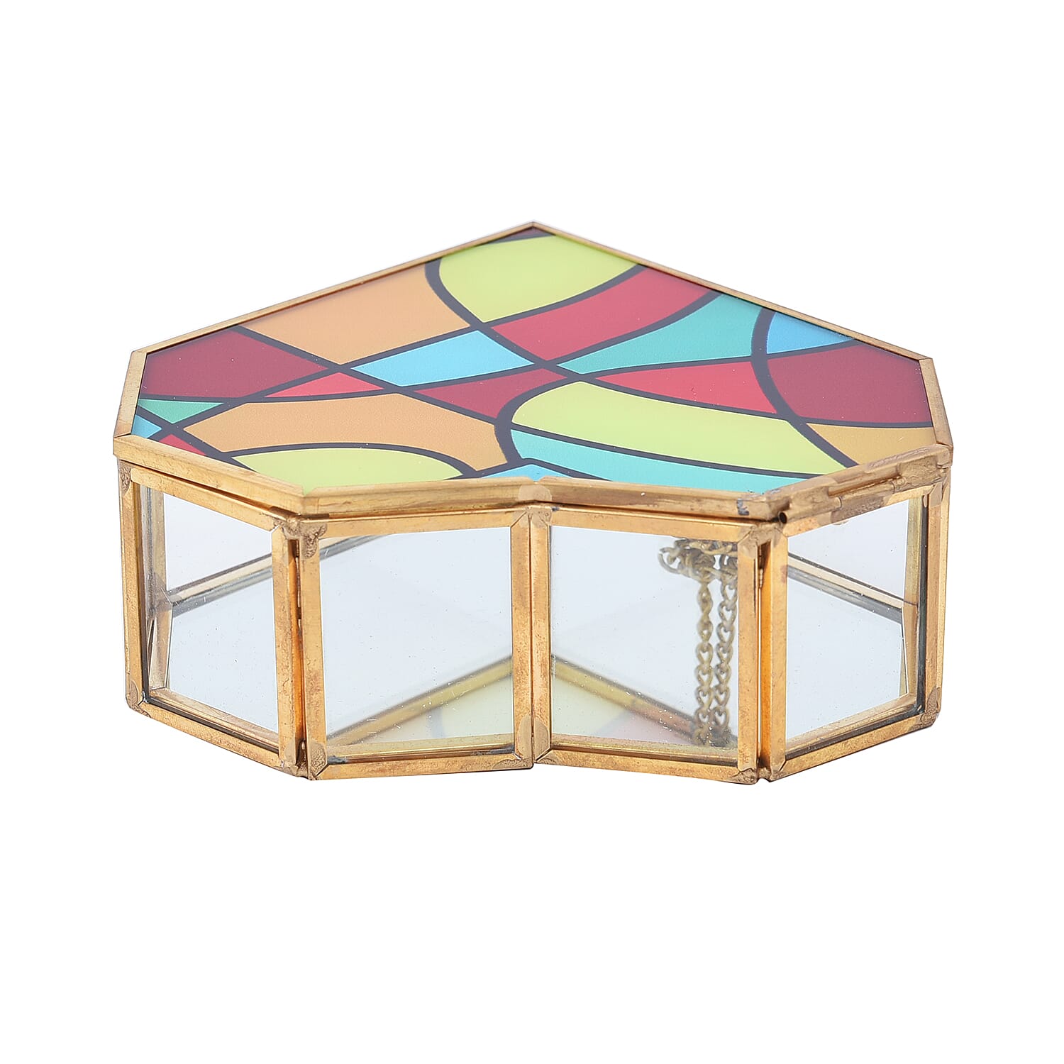 Heart Shaped Geometric Pattern Jewellery Box (Size 12x12x5 Cm) - Yellow, Red - Blue