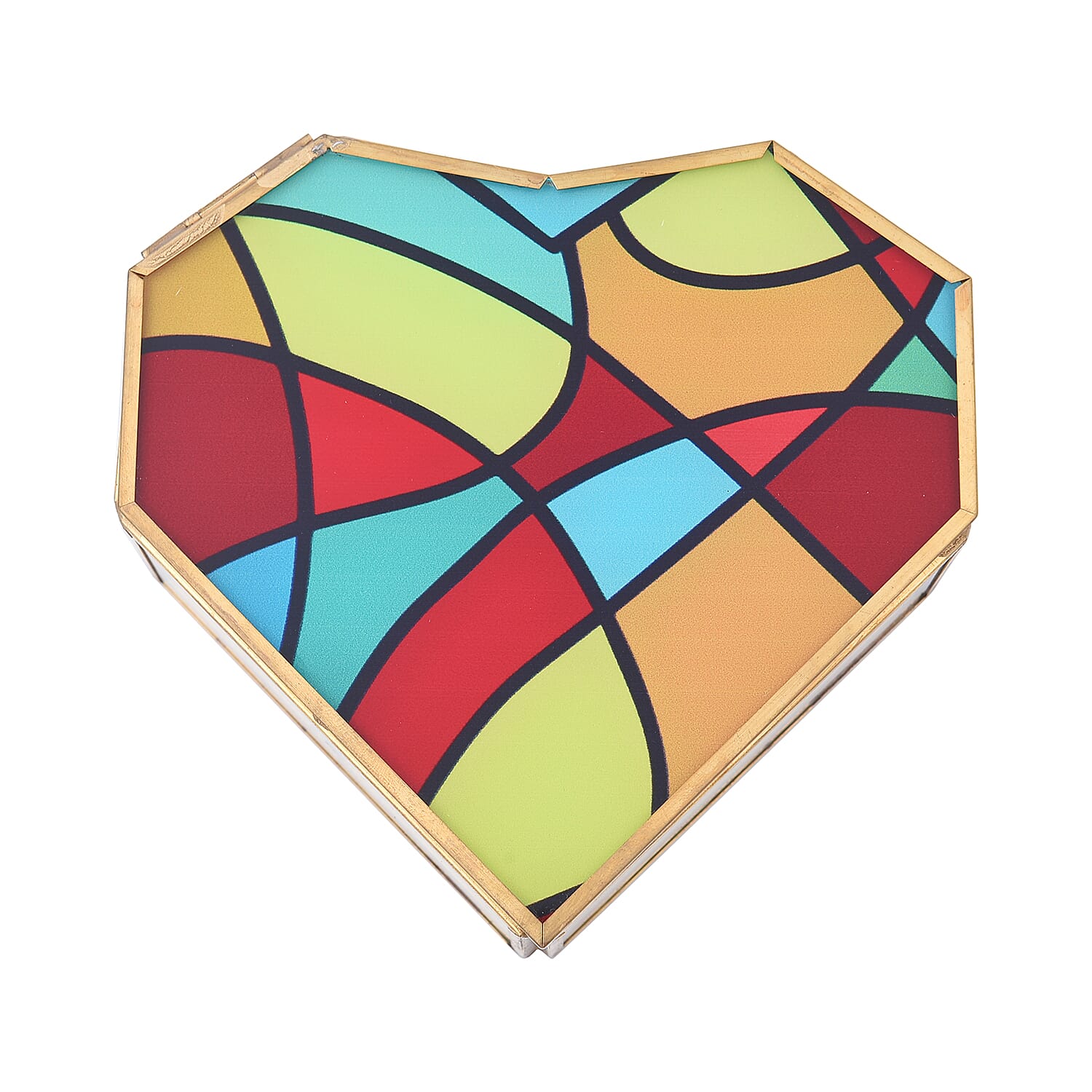 Heart Shaped Geometric Pattern Jewellery Box (Size 12x12x5 Cm) - Yellow, Red - Blue