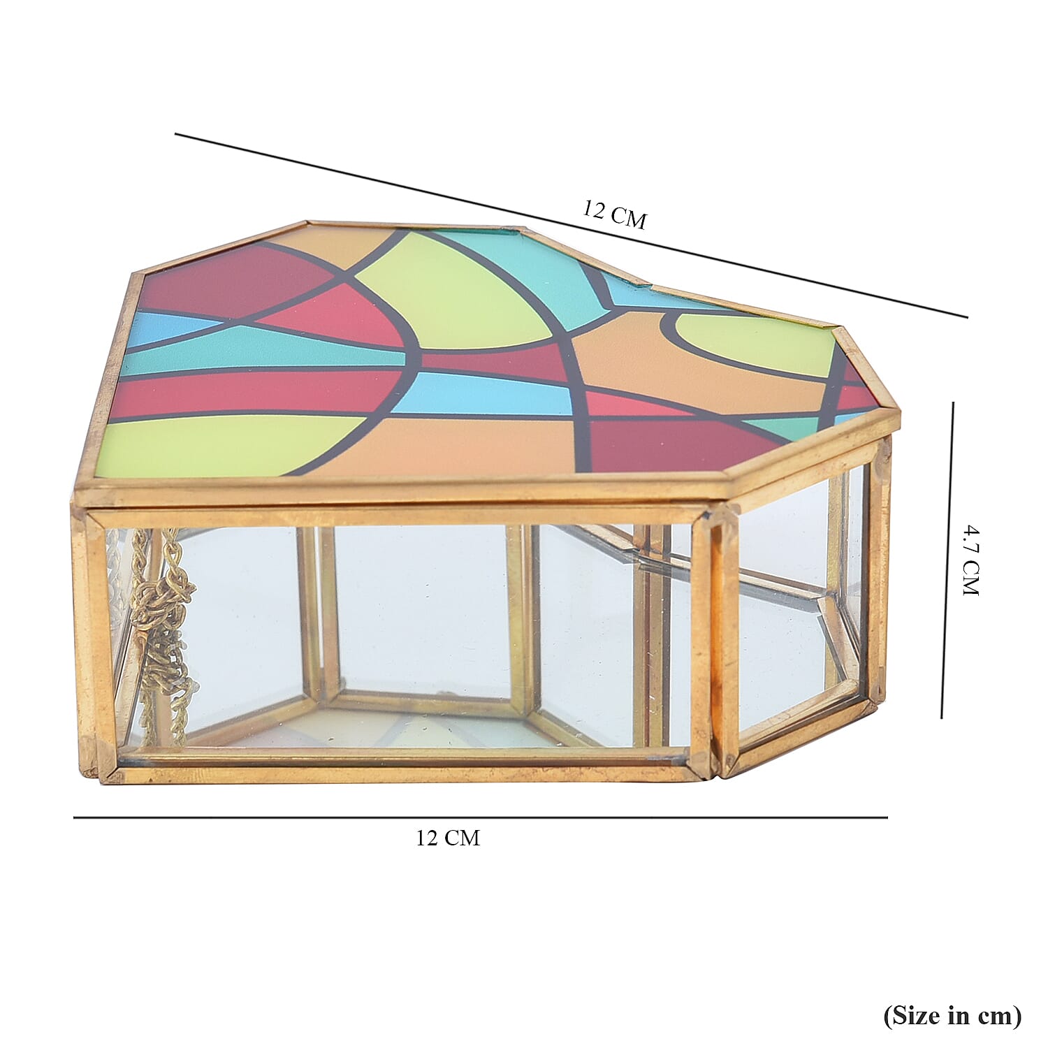 Heart Shaped Geometric Pattern Jewellery Box (Size 12x12x5 Cm) - Yellow, Red - Blue