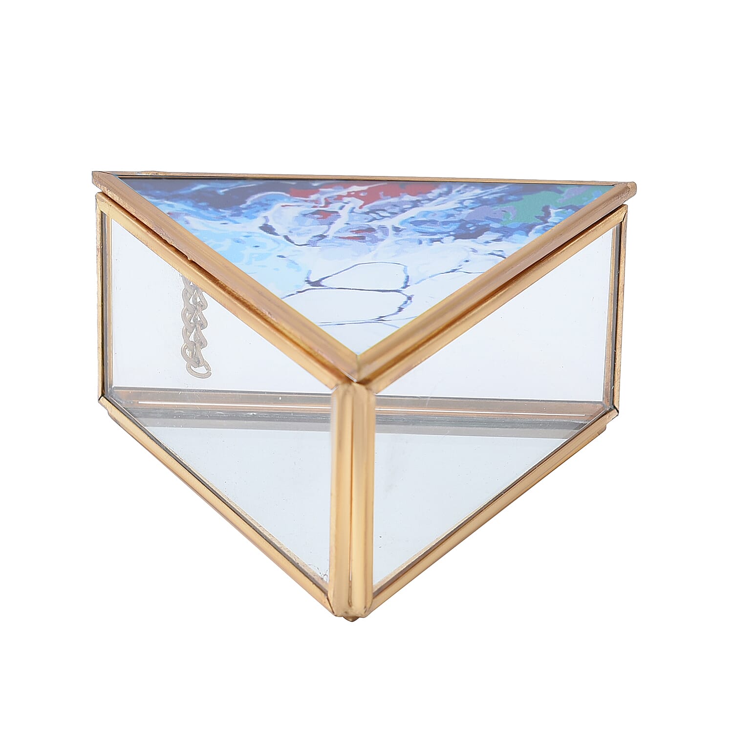 Triangle Shaped Abstract Pattern Jewellery Box - White, Red & Blue