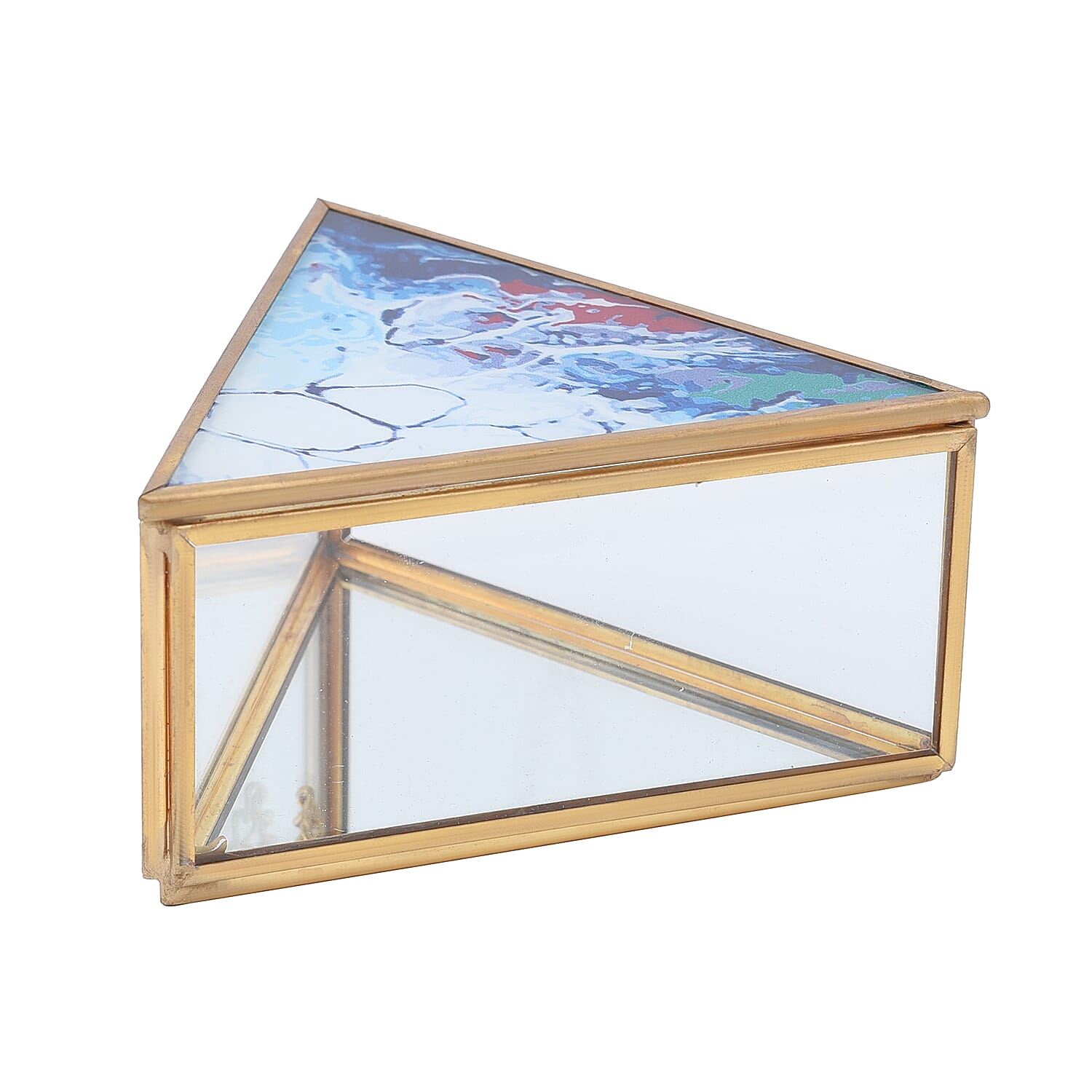 Triangle Shaped Abstract Pattern Jewellery Box - White, Red & Blue