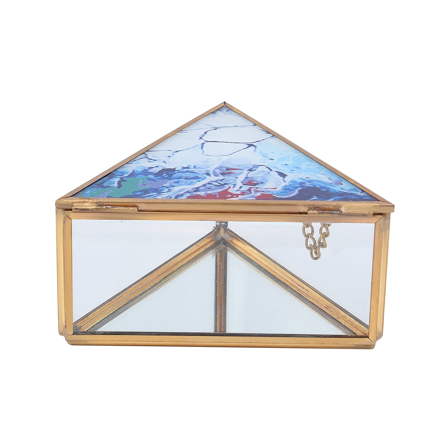 Triangle Shaped Abstract Pattern Jewellery Box - White, Red & Blue