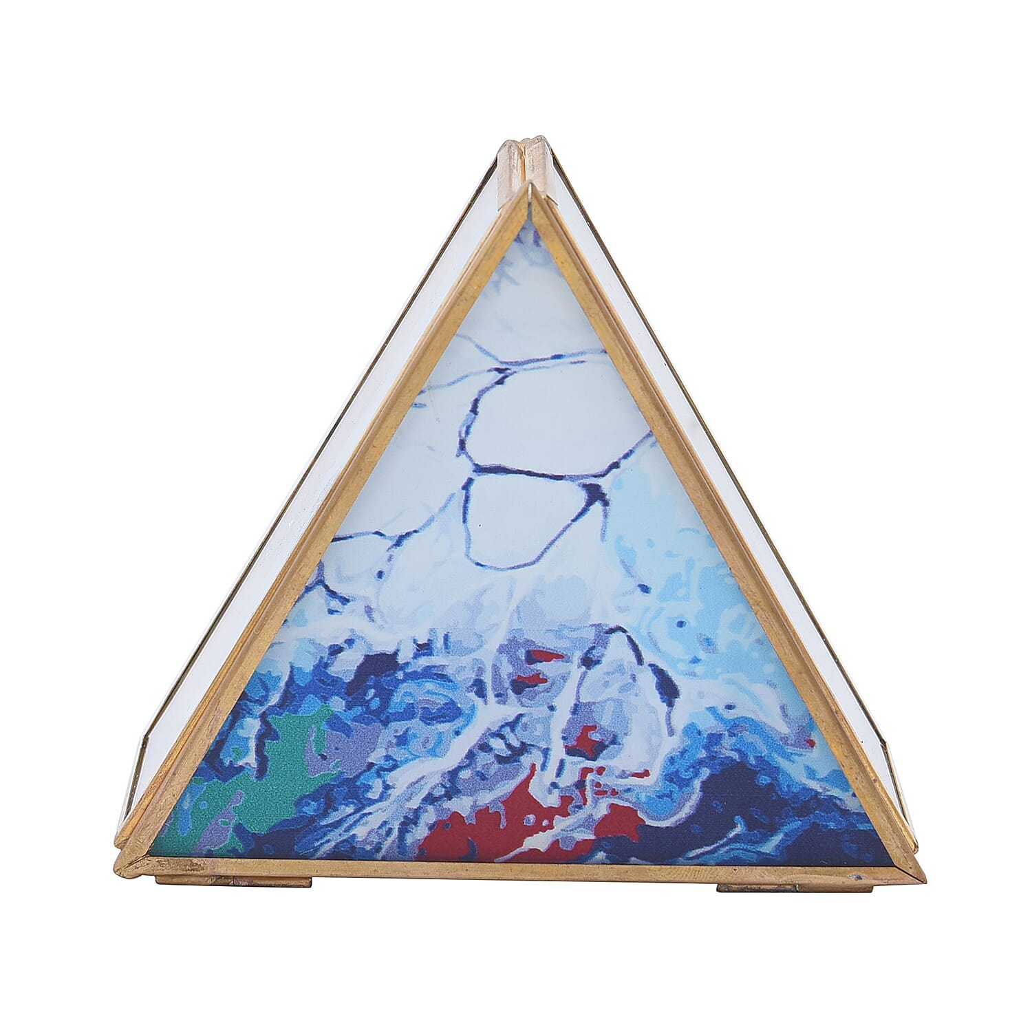 Triangle Shaped Abstract Pattern Jewellery Box - White, Red & Blue