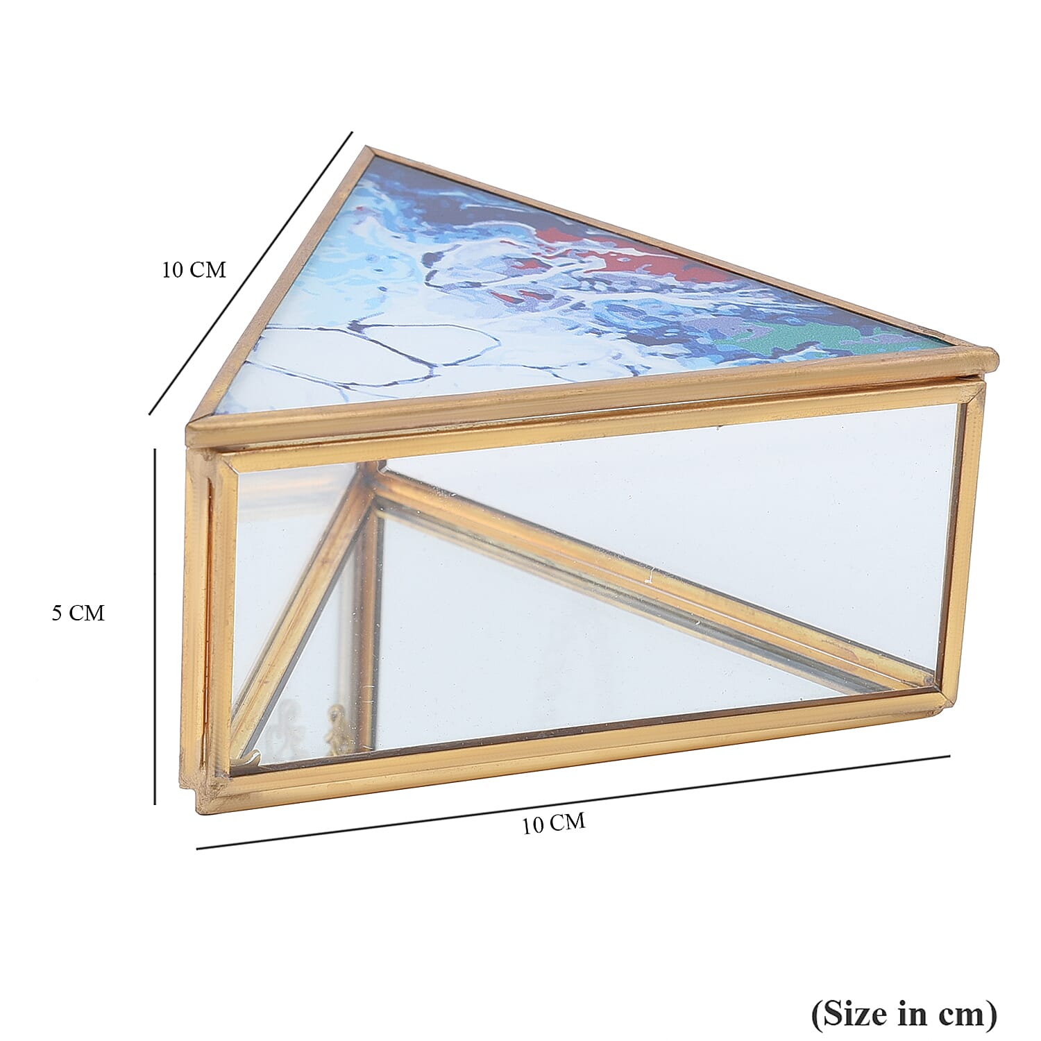 Triangle Shaped Abstract Pattern Jewellery Box - White, Red & Blue