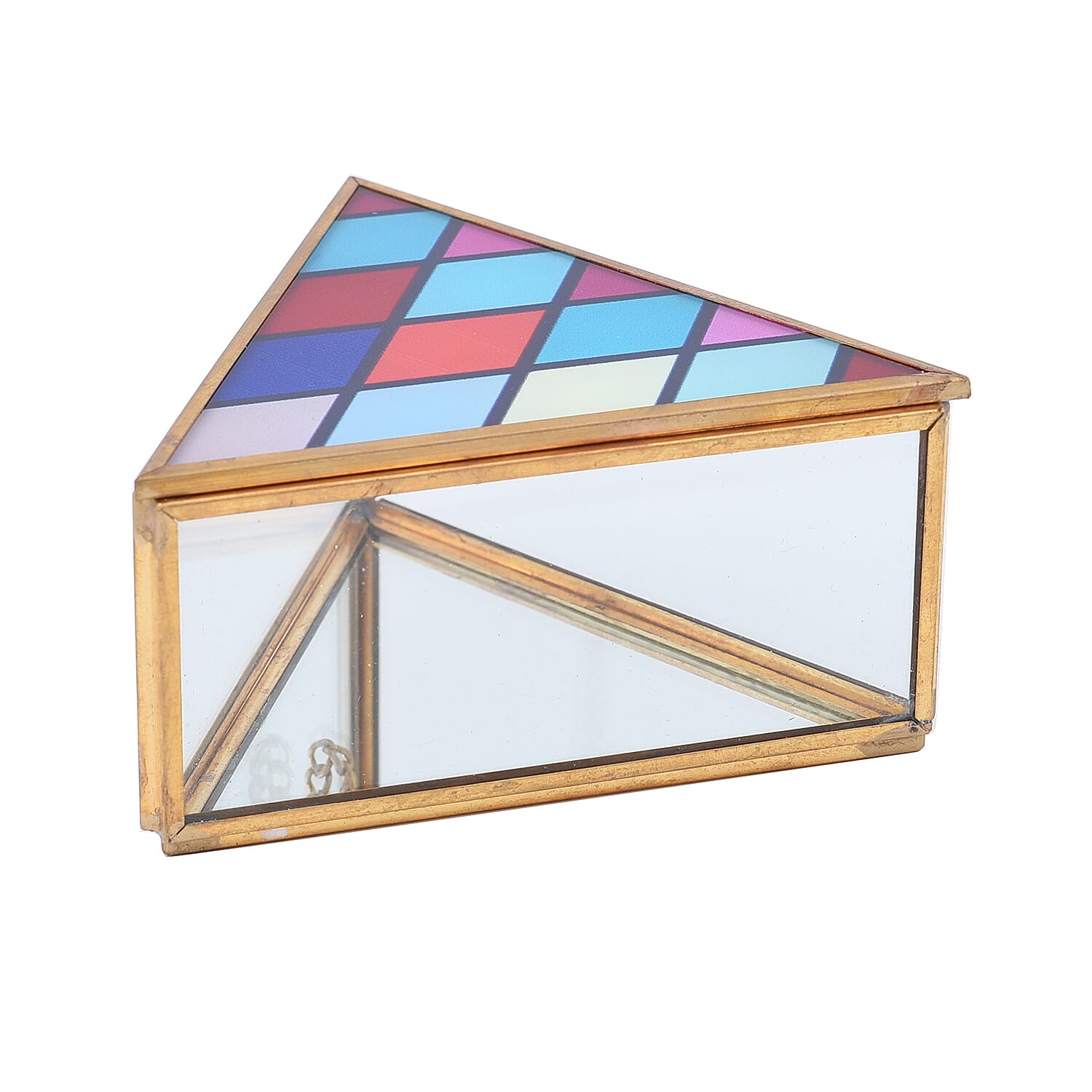 Triangle Shaped Diamond Pattern Jewellery Box (Size 10x10x5 Cm) - Purple, Red - Blue