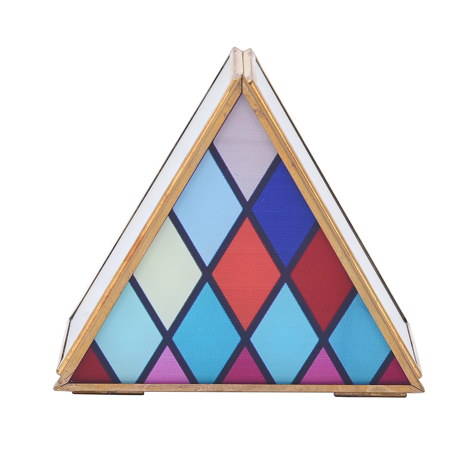 Triangle Shaped Diamond Pattern Jewellery Box (Size 10x10x5 Cm) - Purple, Red - Blue
