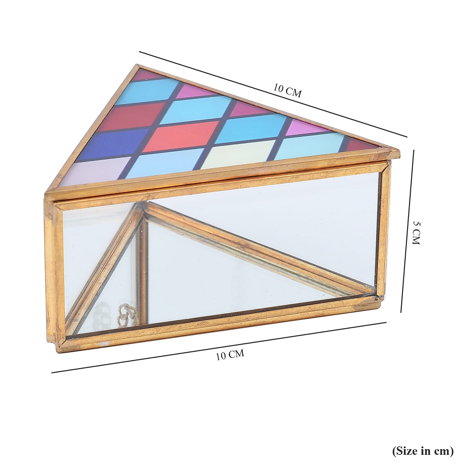 Triangle Shaped Diamond Pattern Jewellery Box (Size 10x10x5 Cm) - Purple, Red - Blue
