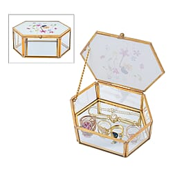 Hexagon Shaped Floral Pattern Jewellery Box - White, Yellow & Red