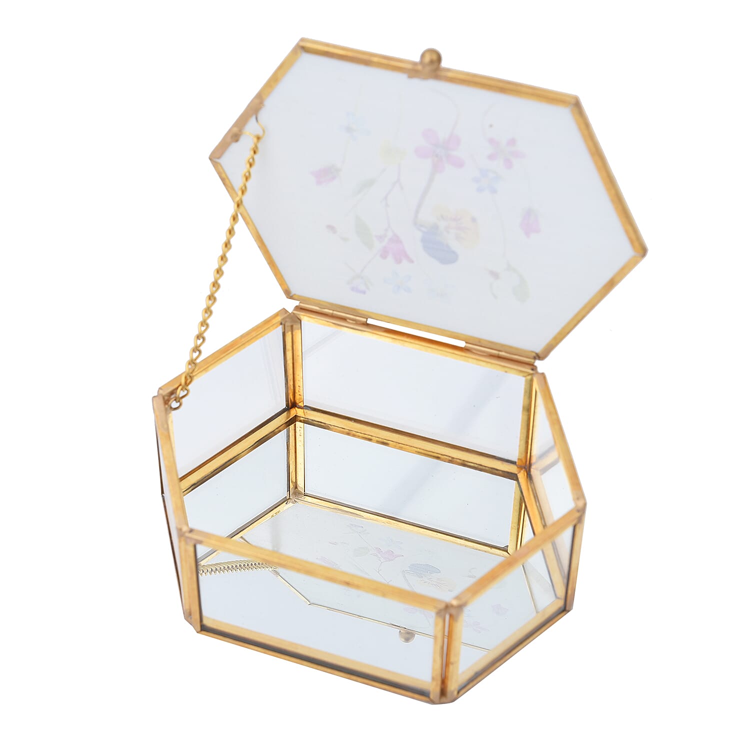 Hexagon Shaped Floral Pattern Jewellery Box - White, Yellow & Red