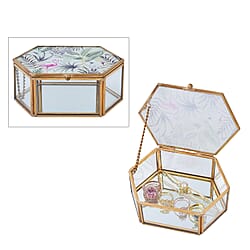 Hexagon Shaped Tropical Pattern Jewellery Box - Red, Green & Grey