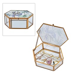 Hexagon Shaped Tropical Pattern Jewellery Box (Size 12x8x5 Cm) - Green & Blue