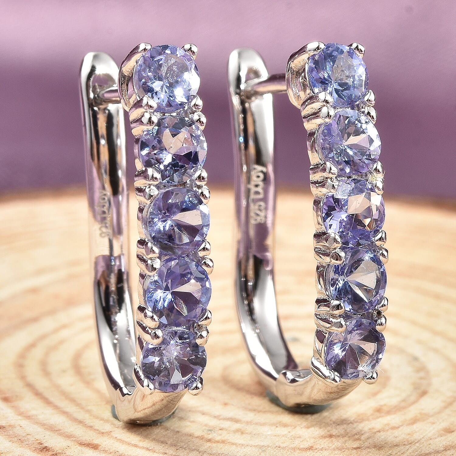 Tanzanite Earrings (with Clasp) in Rhodium Overlay Sterling Silver 1.25 Ct.