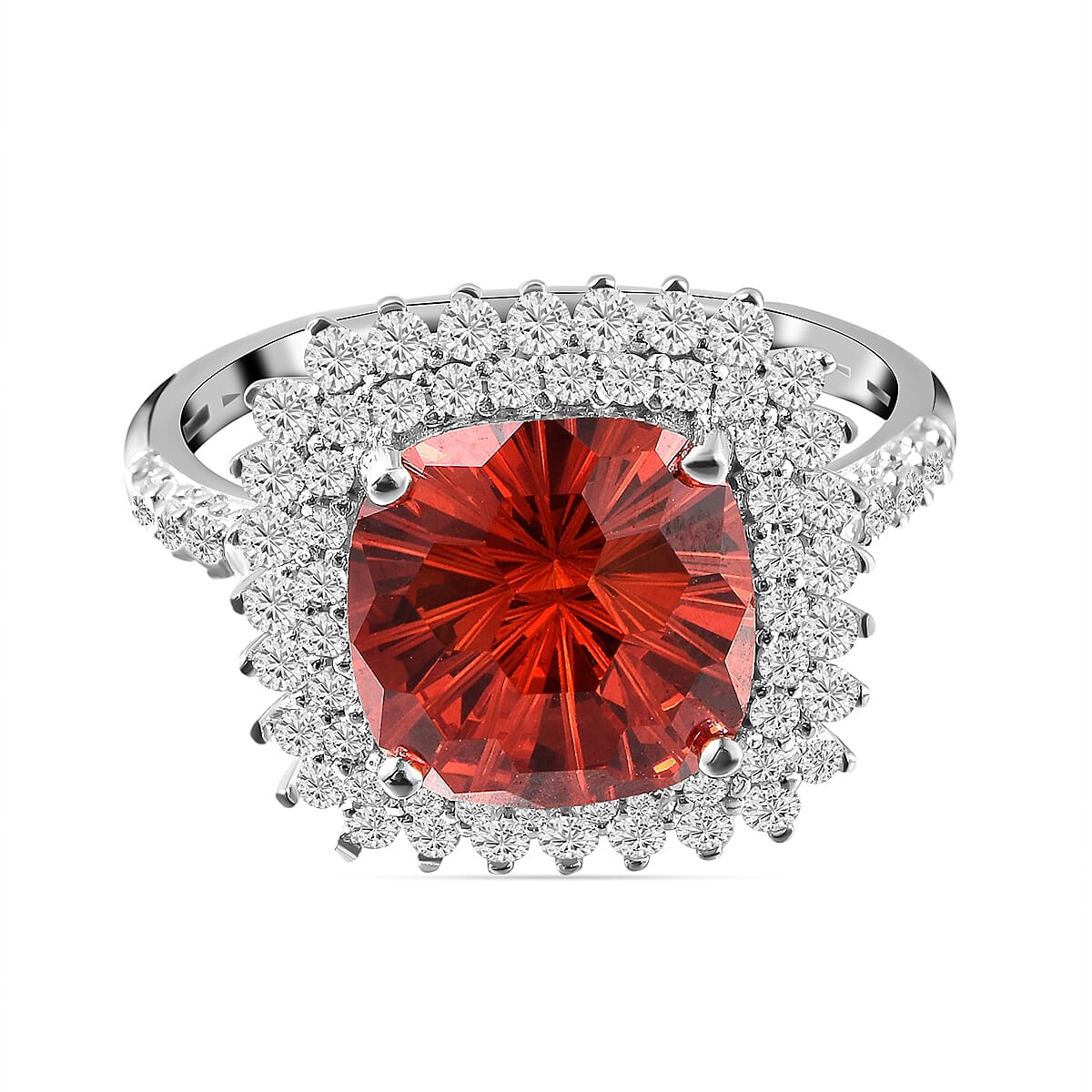 ELANZA Simulated Orange Sapphire and Simulated Diamond Ring in Rhodium Overlay Sterling Silver