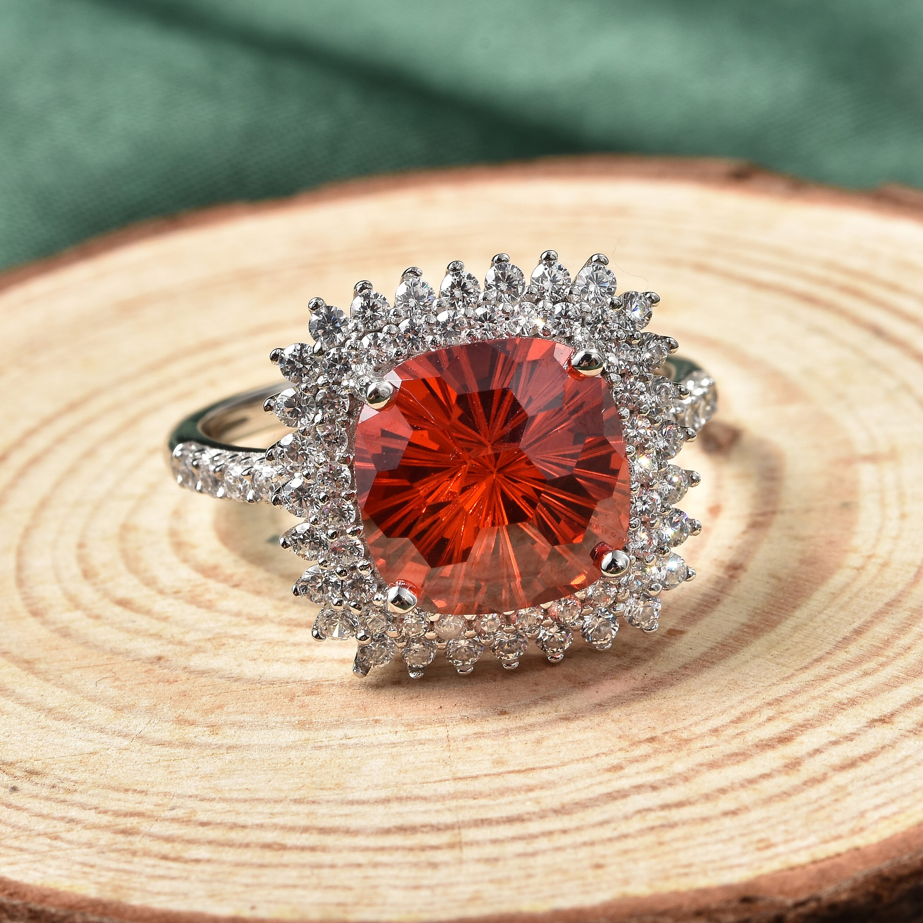 ELANZA Simulated Orange Sapphire and Simulated Diamond Ring in Rhodium Overlay Sterling Silver