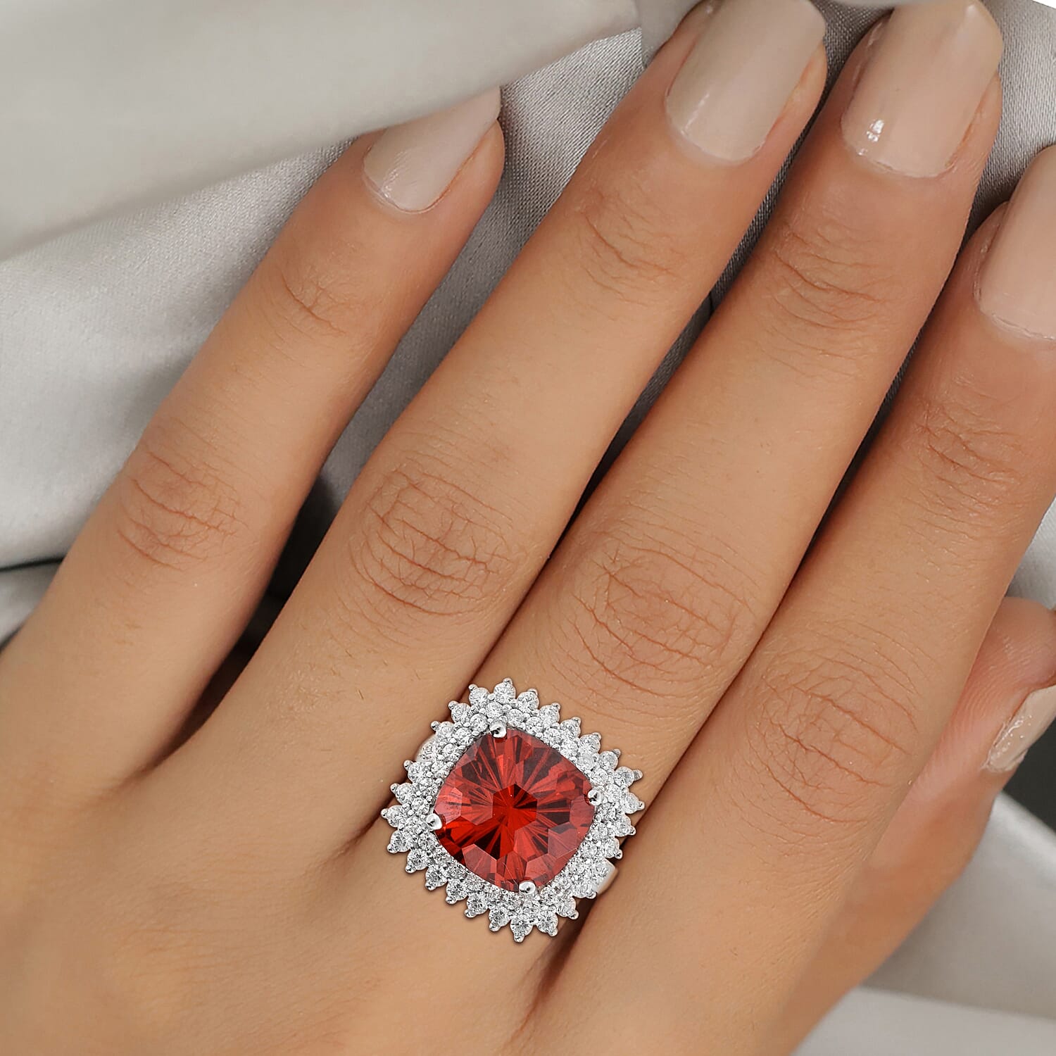 ELANZA Simulated Orange Sapphire and Simulated Diamond Ring in Rhodium Overlay Sterling Silver