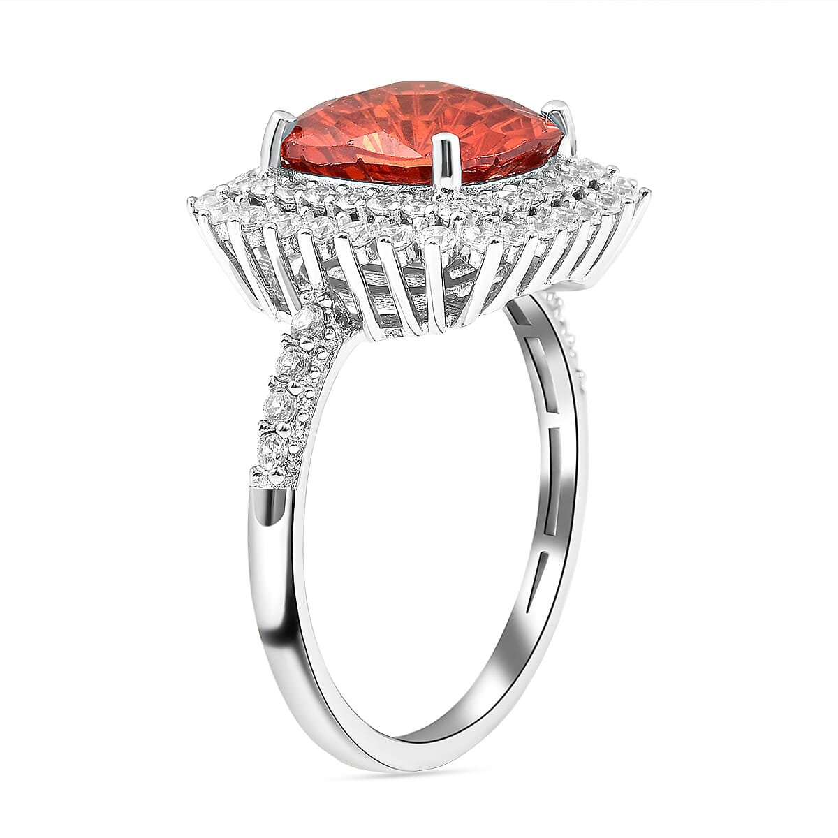 ELANZA Simulated Orange Sapphire and Simulated Diamond Ring in Rhodium Overlay Sterling Silver