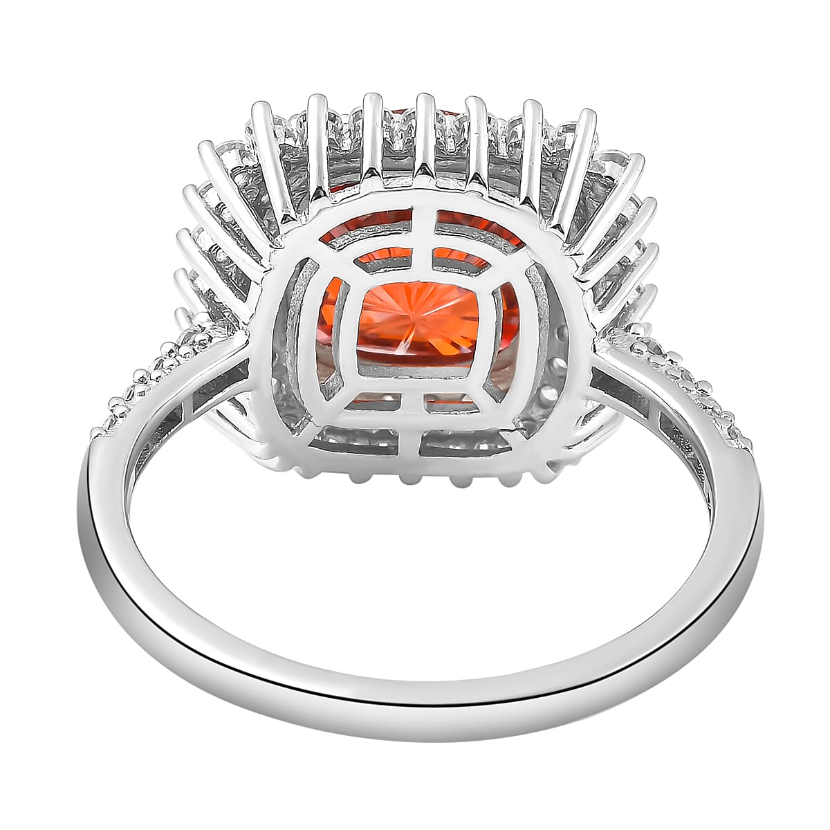 ELANZA Simulated Orange Sapphire and Simulated Diamond Ring in Rhodium Overlay Sterling Silver