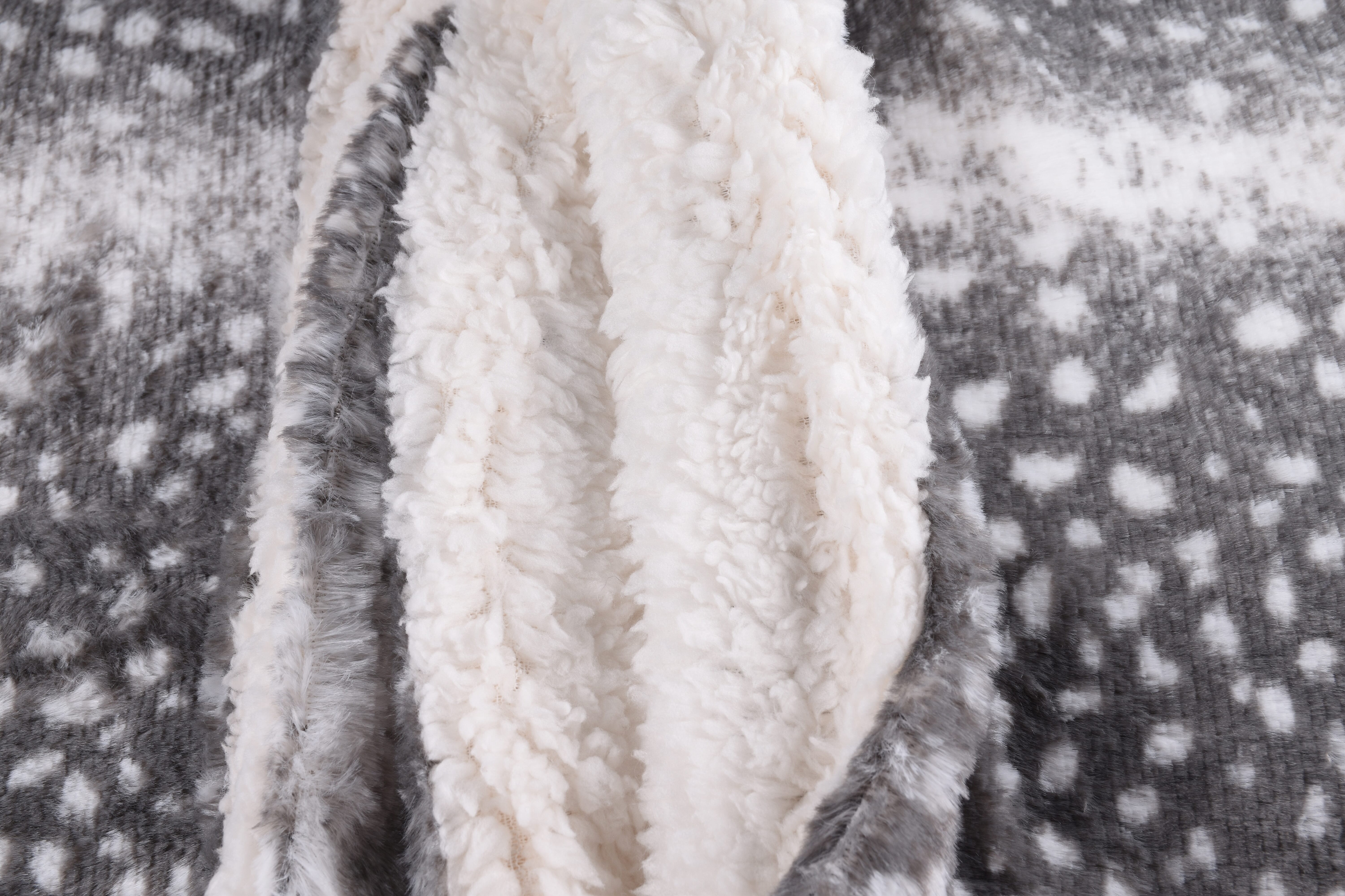 TJC Polka Dot Pattern Faux Fur Sherpa Blanket (Size 195x150 Cm) - Grey & White