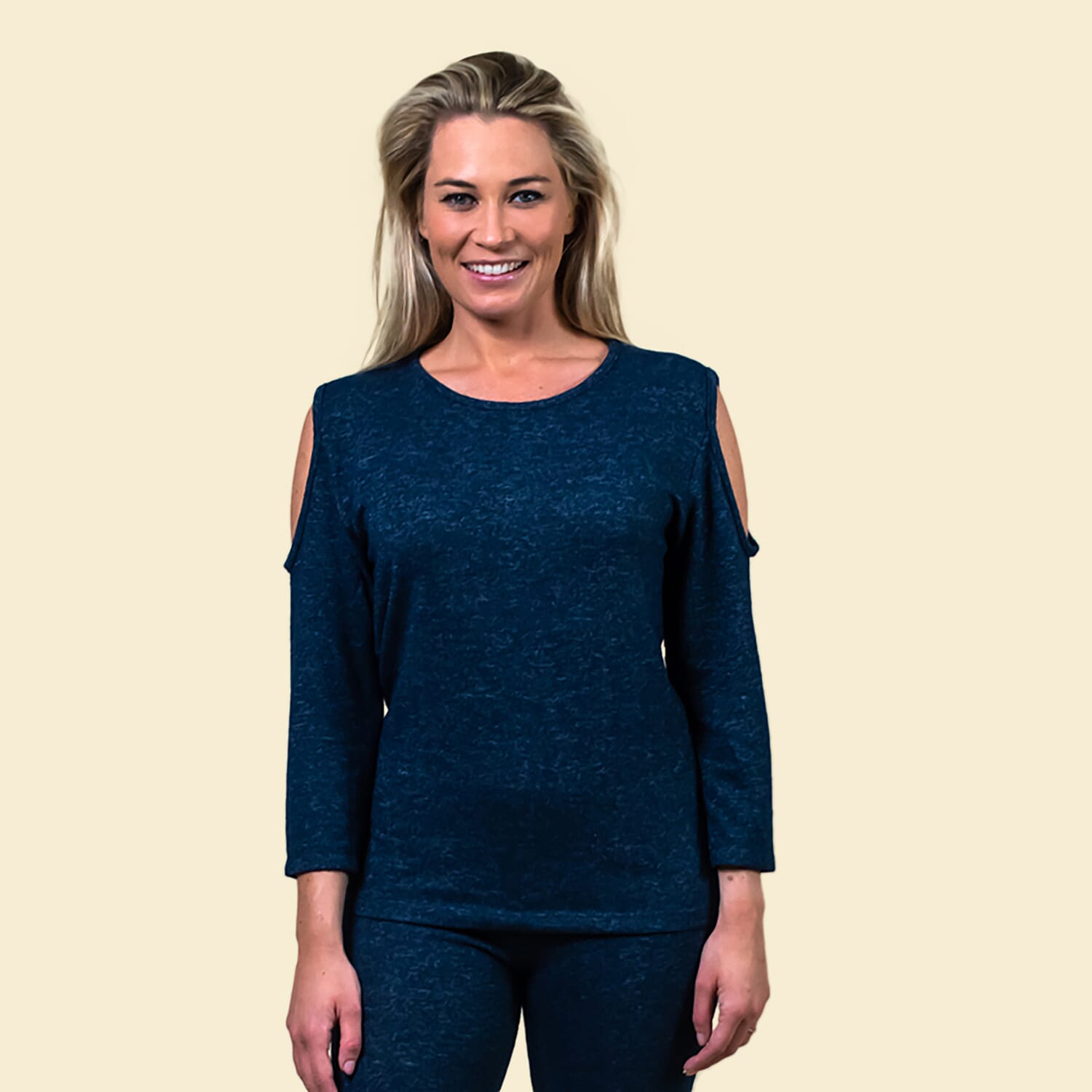 TAMSY Full Sleeves Cold Shoulder Top (Size 14) - Navy