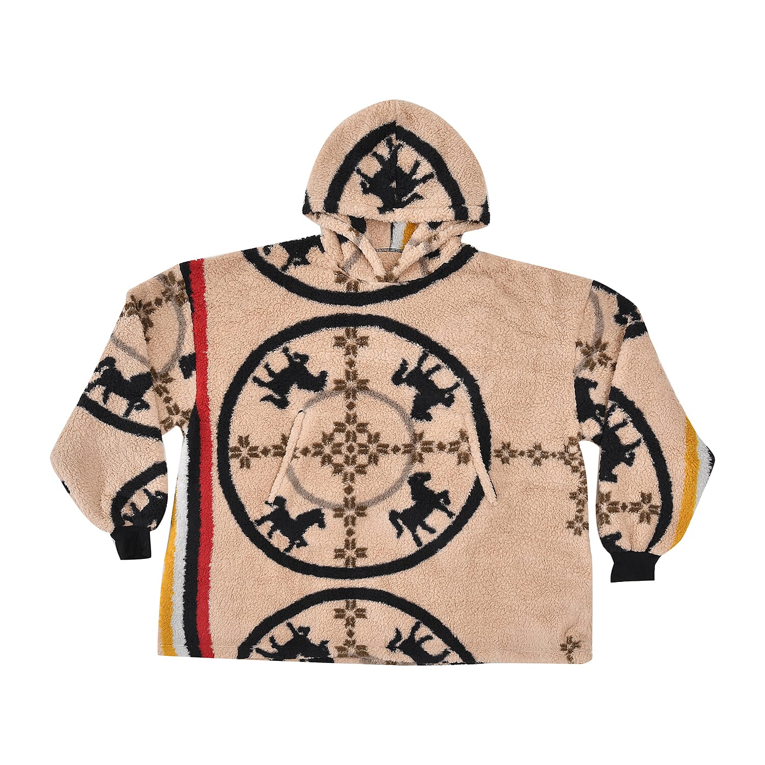 Abstract and Tribal Printed Sherpa Fabric Hoodie - Pink