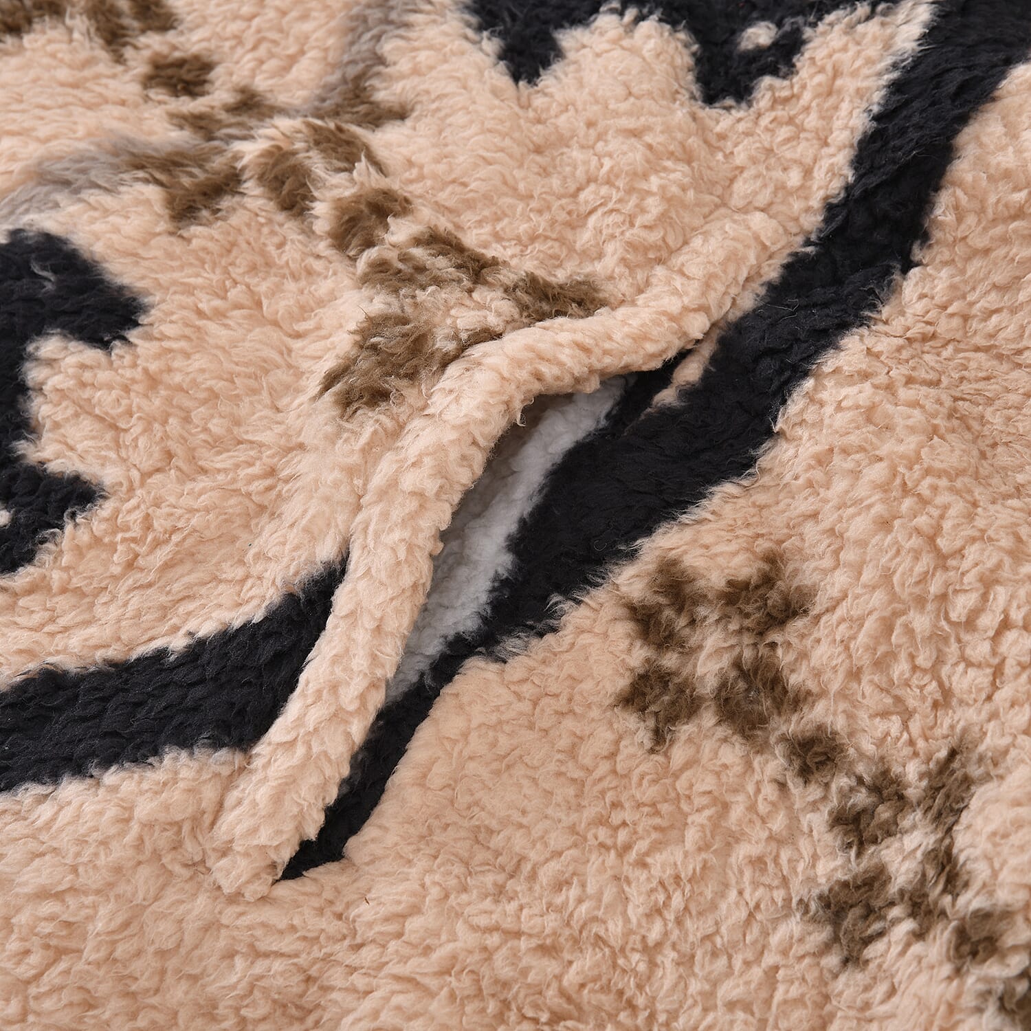 Abstract and Tribal Printed Sherpa Fabric Hoodie - Pink