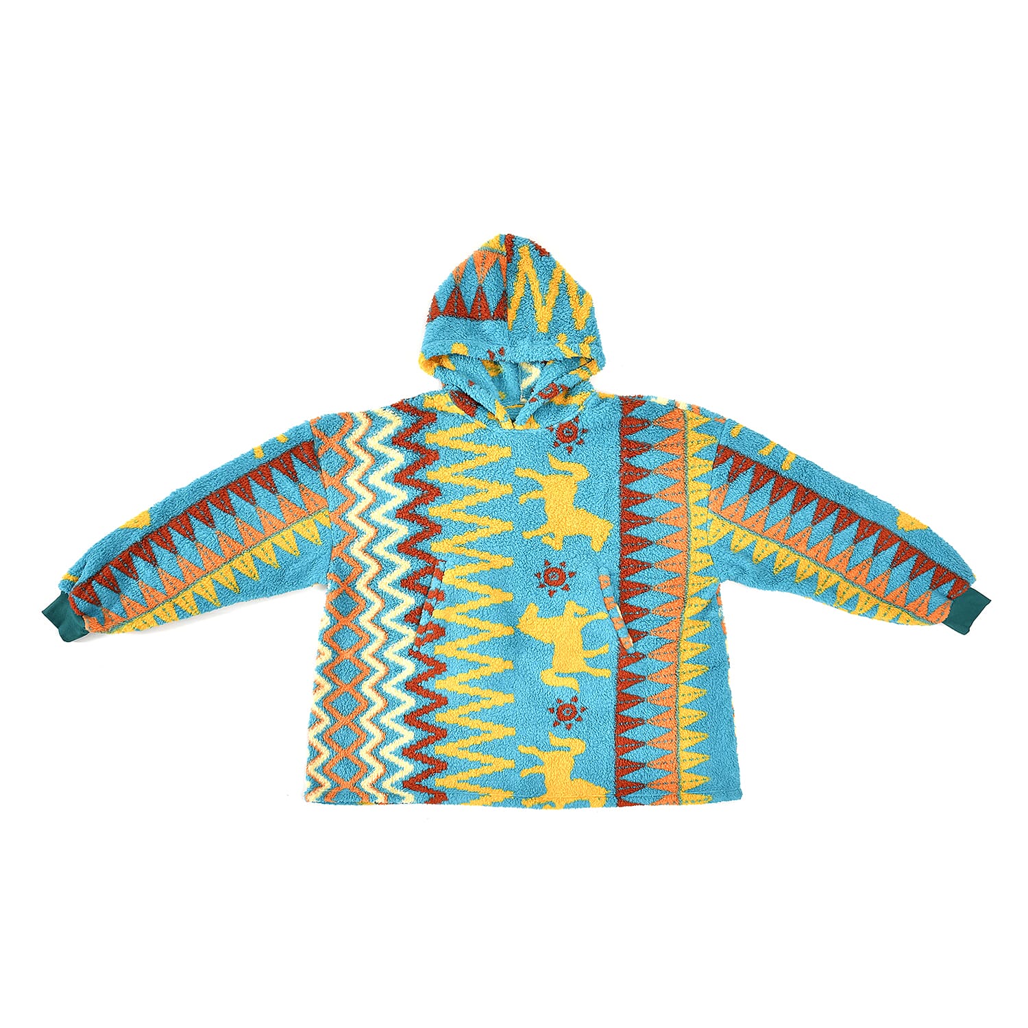 Luxurious Super Soft Sherpa Blanket Hoodie (Over Sized - 194x98 Cm) - Pale Blue & Multi