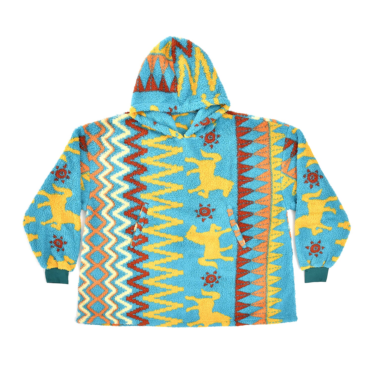 Luxurious Super Soft Sherpa Blanket Hoodie (Over Sized - 194x98 Cm) - Pale Blue & Multi