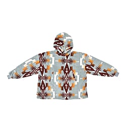 Abstract and Tribal Printed Sherpa Fabric Hoodie - Blue