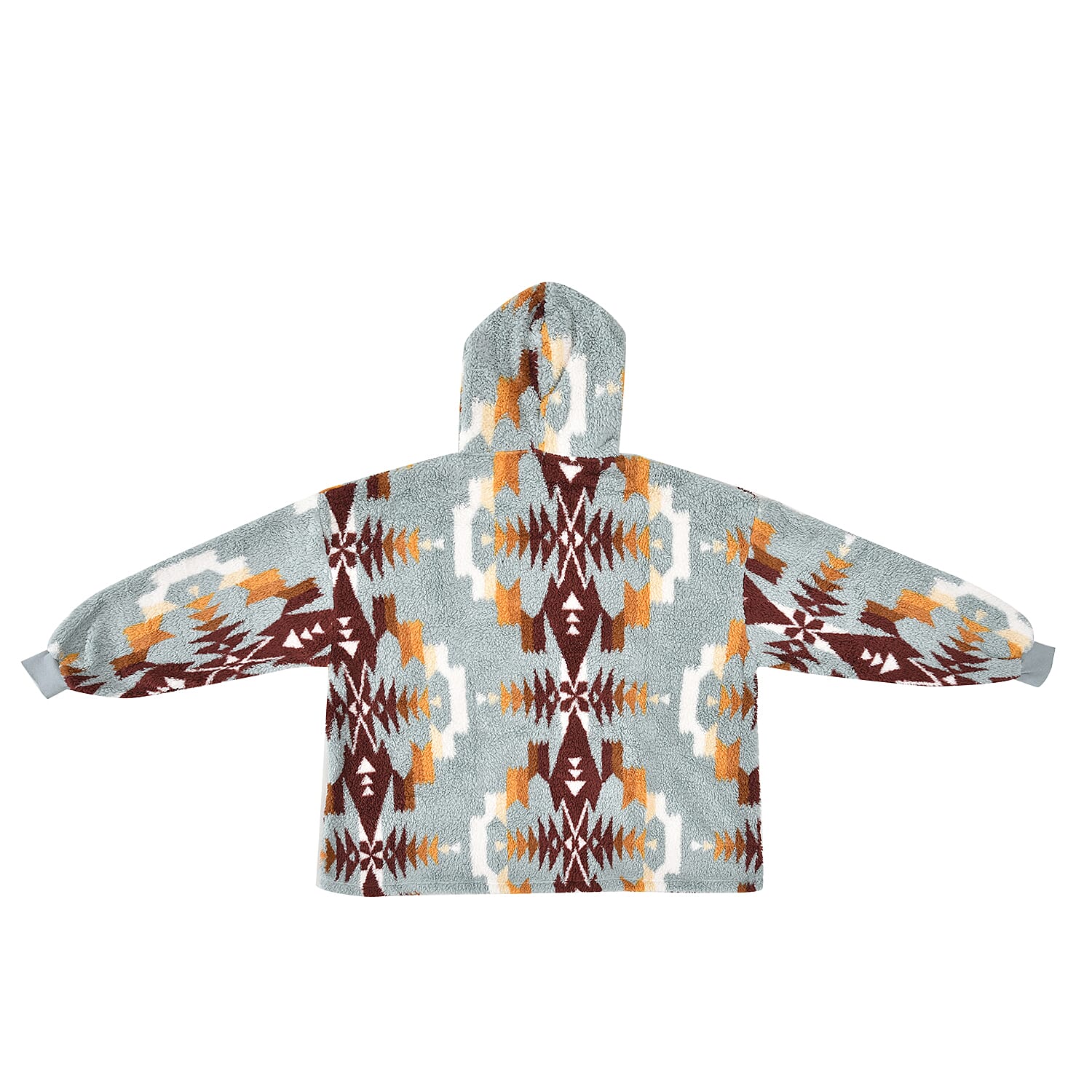 Luxurious Super Soft Sherpa Blanket Hoodie (Over Sized -194x98 Cm) - Pastel Blue & Multi