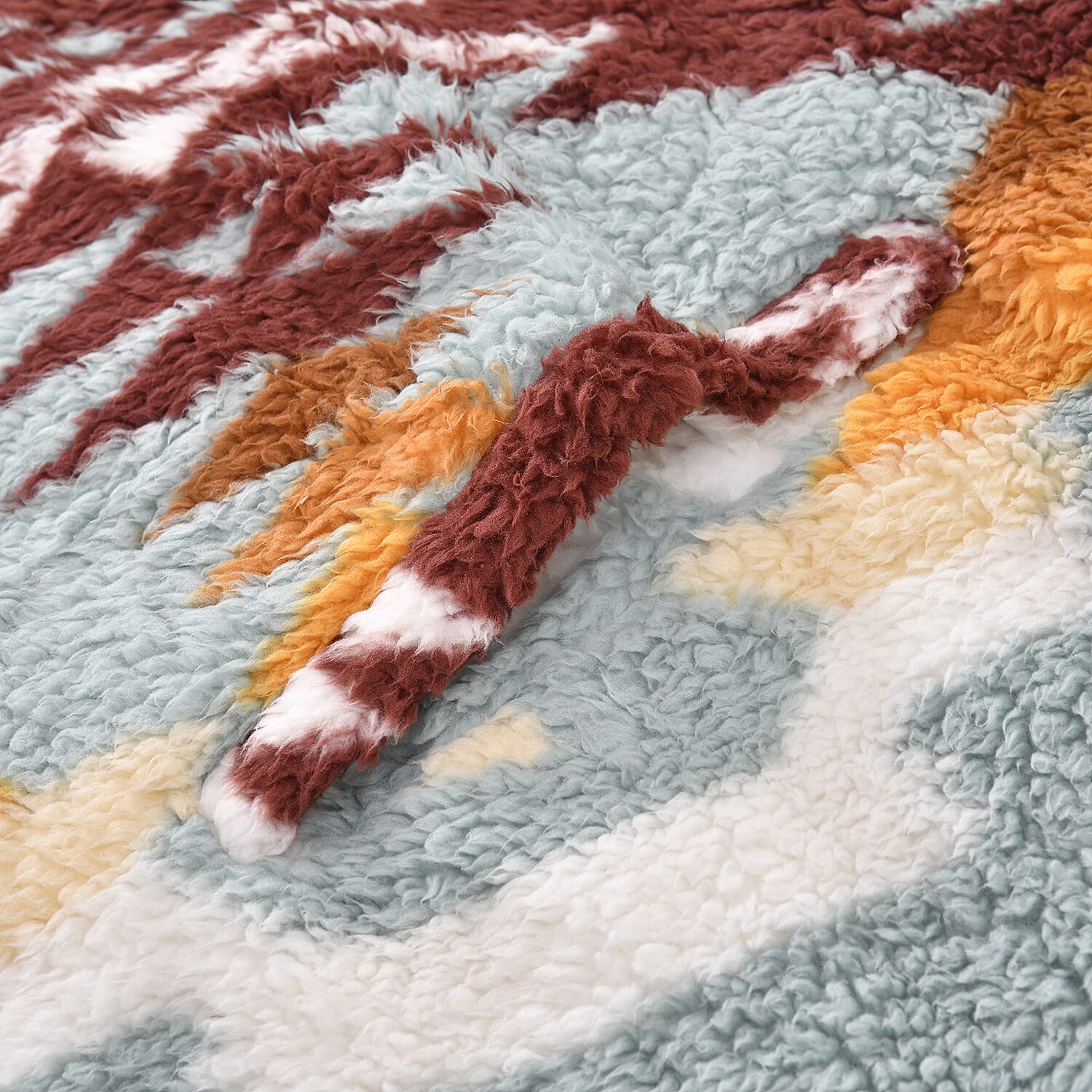 Luxurious Super Soft Sherpa Blanket Hoodie (Over Sized -194x98 Cm) - Pastel Blue & Multi