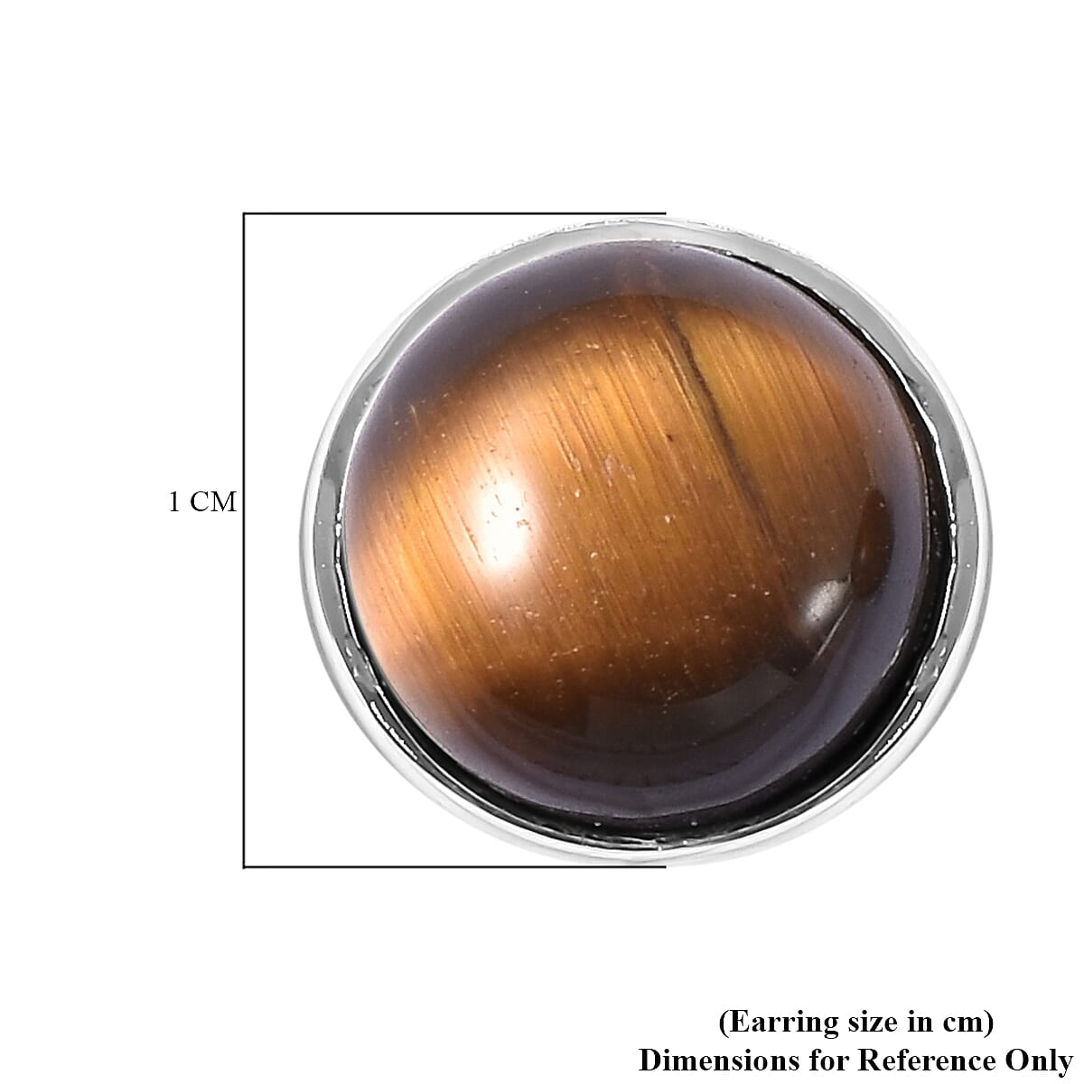 Yellow Tiger Eye Stud Earrings (with Push Back) in Rhodium Overlay Sterling Silver