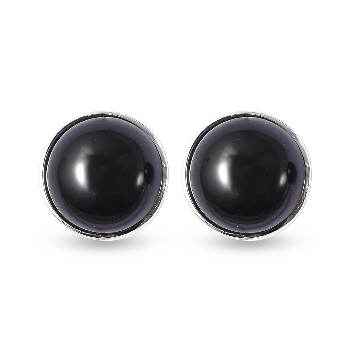 Black Onyx Stud Earrings (with Push Back) in Rhodium Overlay Sterling Silver