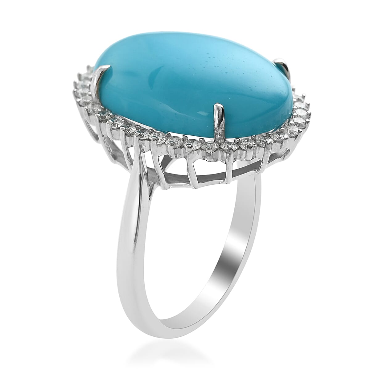 ILIANA 18K White Gold AAA Arizona Sleeping Beauty Turquoise and Diamond Ring 9.10 Ct, Gold wt 5.00 Gms