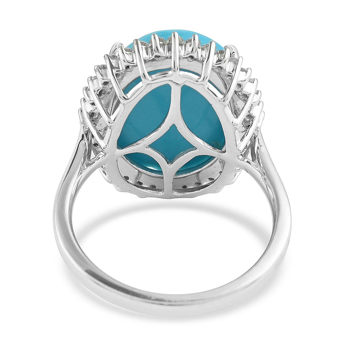 ILIANA 18K White Gold AAA Arizona Sleeping Beauty Turquoise and Diamond Ring 9.10 Ct, Gold wt 5.00 Gms