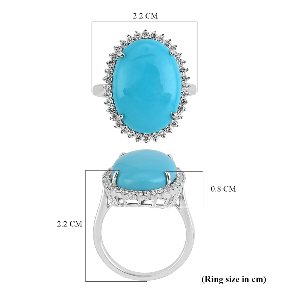 ILIANA 18K White Gold AAA Arizona Sleeping Beauty Turquoise and Diamond Ring 9.10 Ct, Gold wt 5.00 Gms