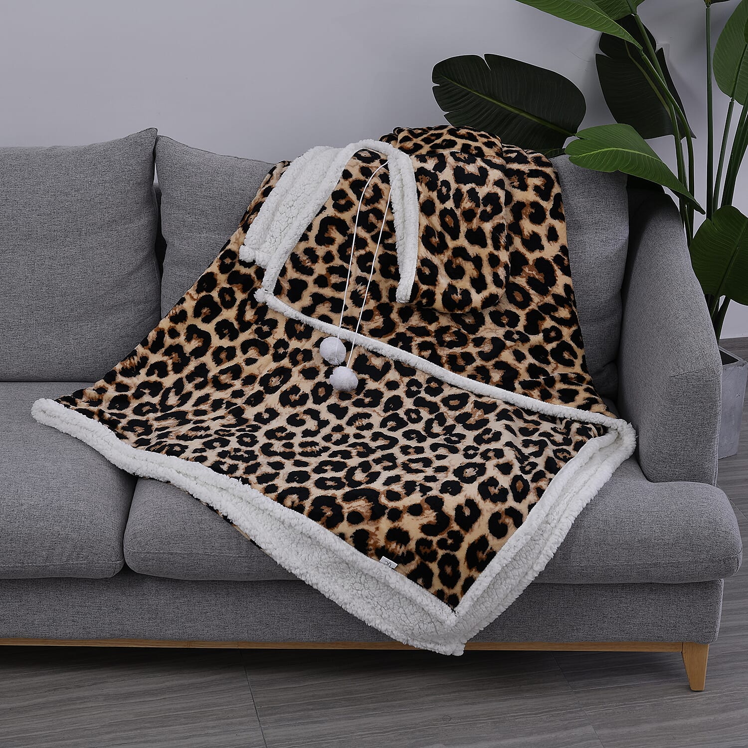 Comfortable Leopard Pattern Hoodie Blanket (Size 200x145Cm) - Brown
