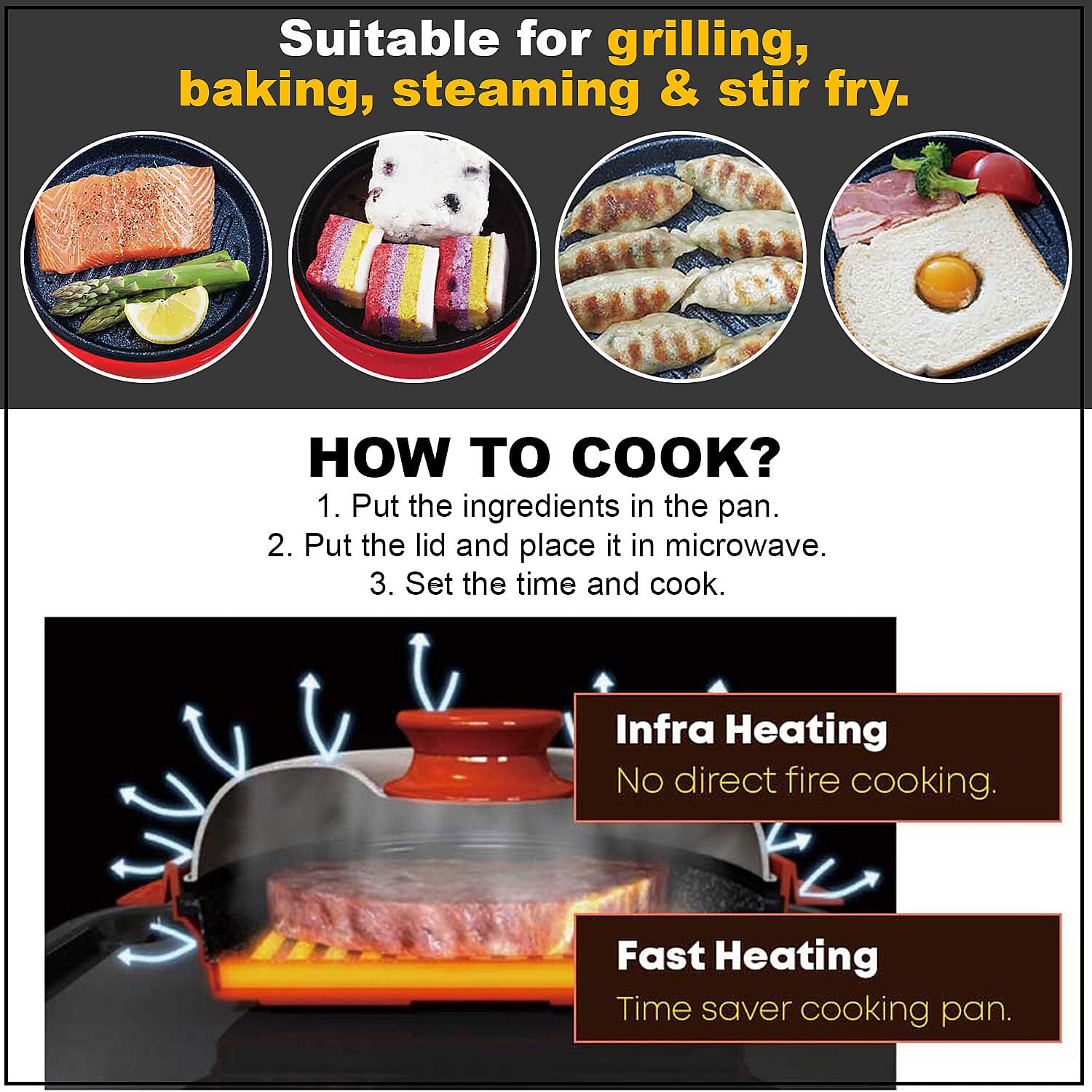 Rangemate Multi Purpose Nonstick Microwave Pan (Size 26x22x13 Cm)