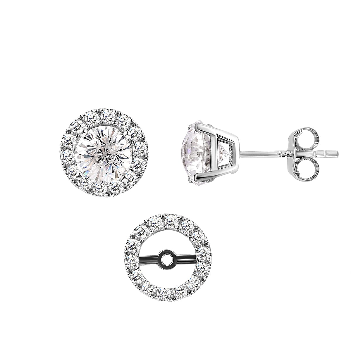 NY Closeout - ELANZA Cubic Zirconia Detachable Earrings (with Push Back) in Rhodium Overlay Sterling Silver