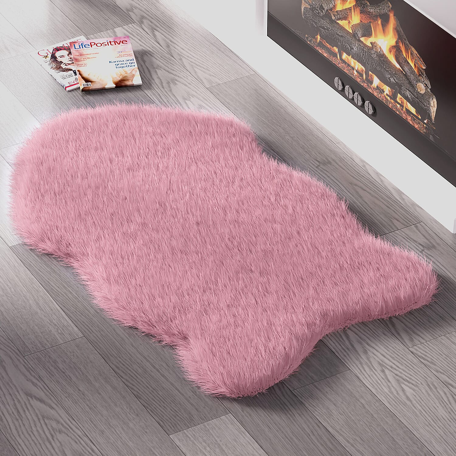 Supersoft High Pile Faux Sheep Skin Fur Rug (Size 170x100cm) - Dusty Pink