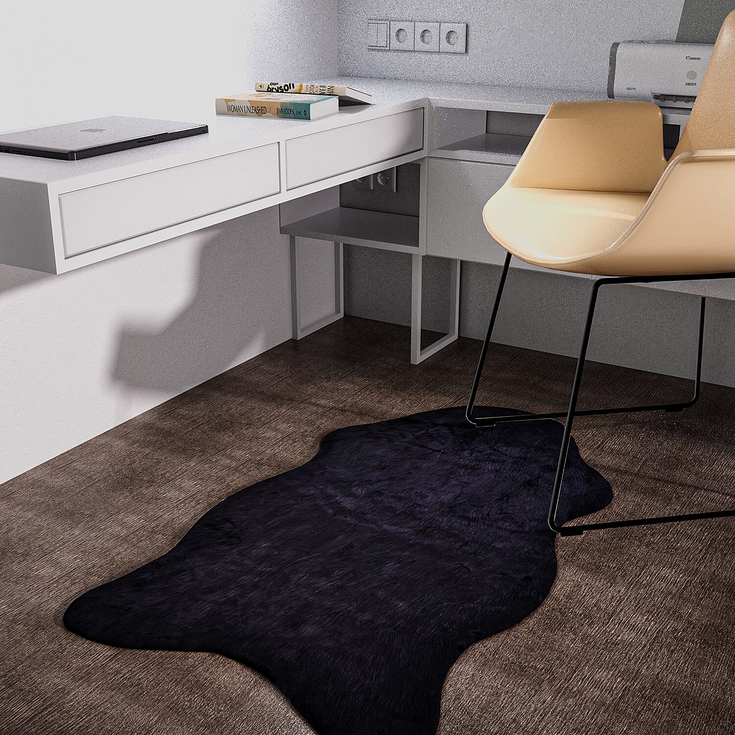 Supersoft High Pile Faux Fur Rug (Size 180x100cm) - Black