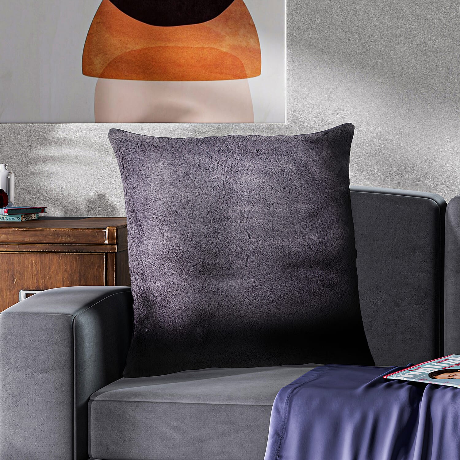 TJC Faux Fur Cushion Cover (Size 45 Cm) - Grey