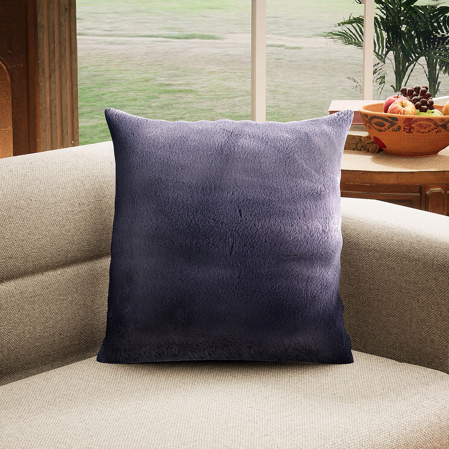 TJC Faux Fur Cushion Cover (Size 45 Cm) - Grey
