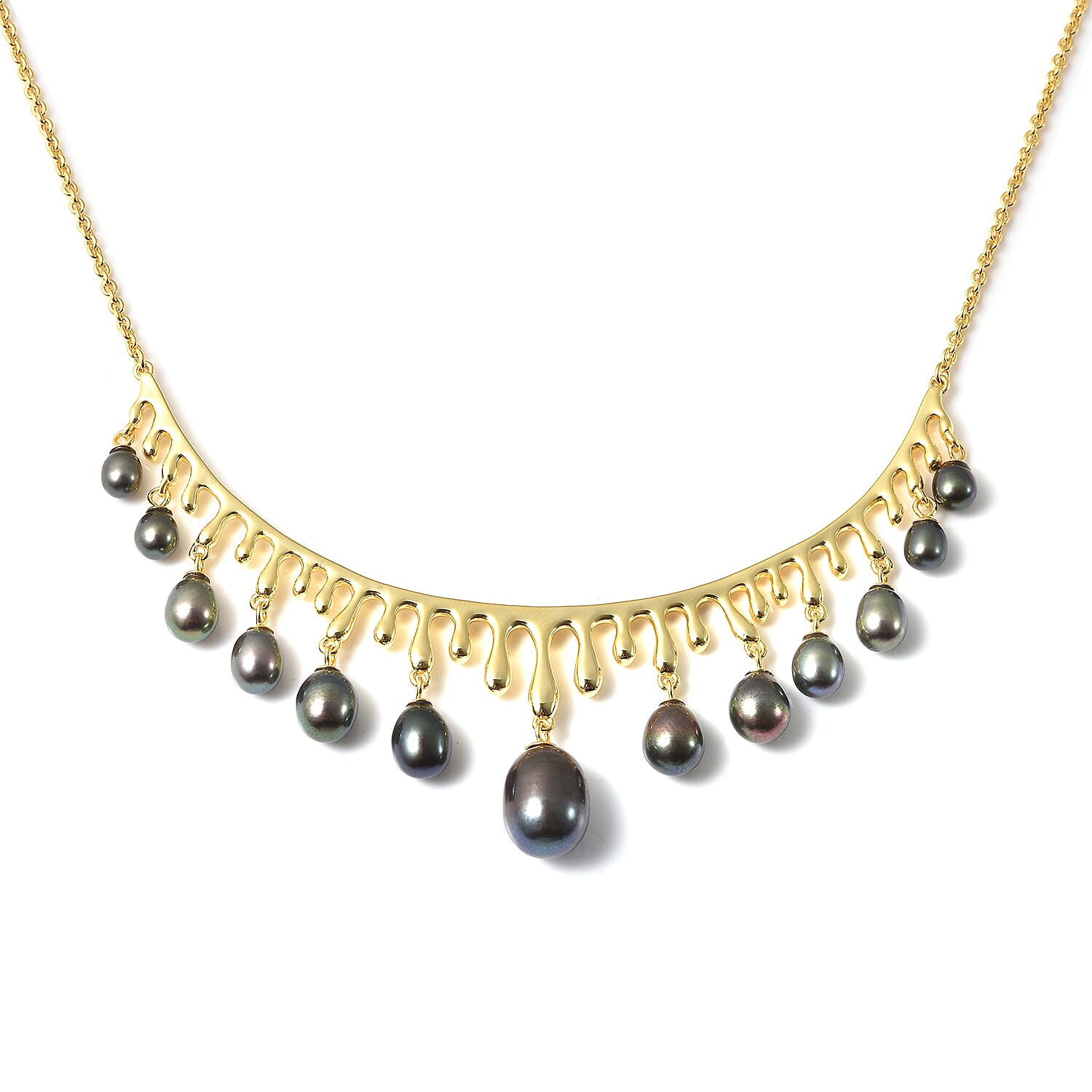 LucyQ Pearl Drop Collection- Freshwater Peacock Pearl Necklace (Size:16 with 4 inch Extender) in Yellow Gold Overlay Sterling Silver