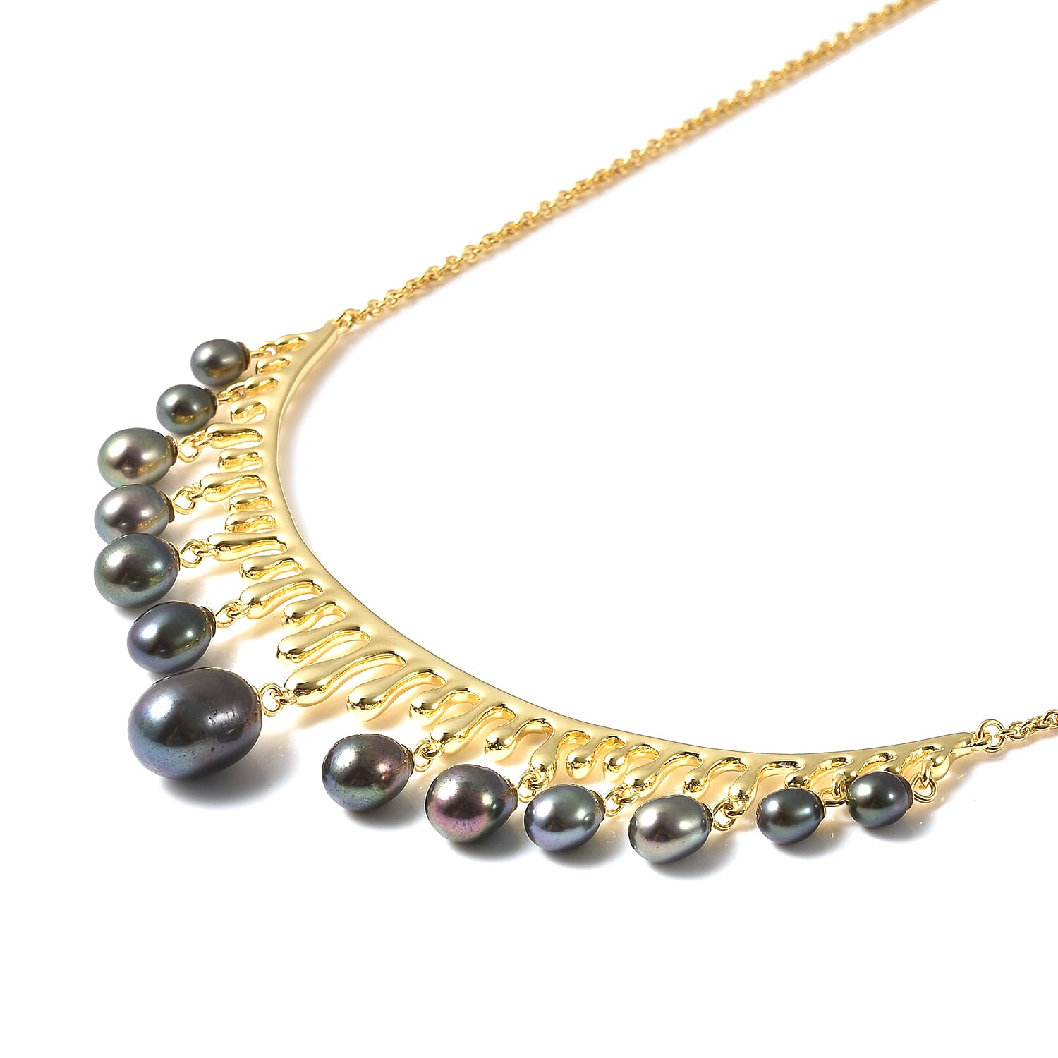 LucyQ Pearl Drop Collection- Freshwater Peacock Pearl Necklace (Size:16 with 4 inch Extender) in Yellow Gold Overlay Sterling Silver